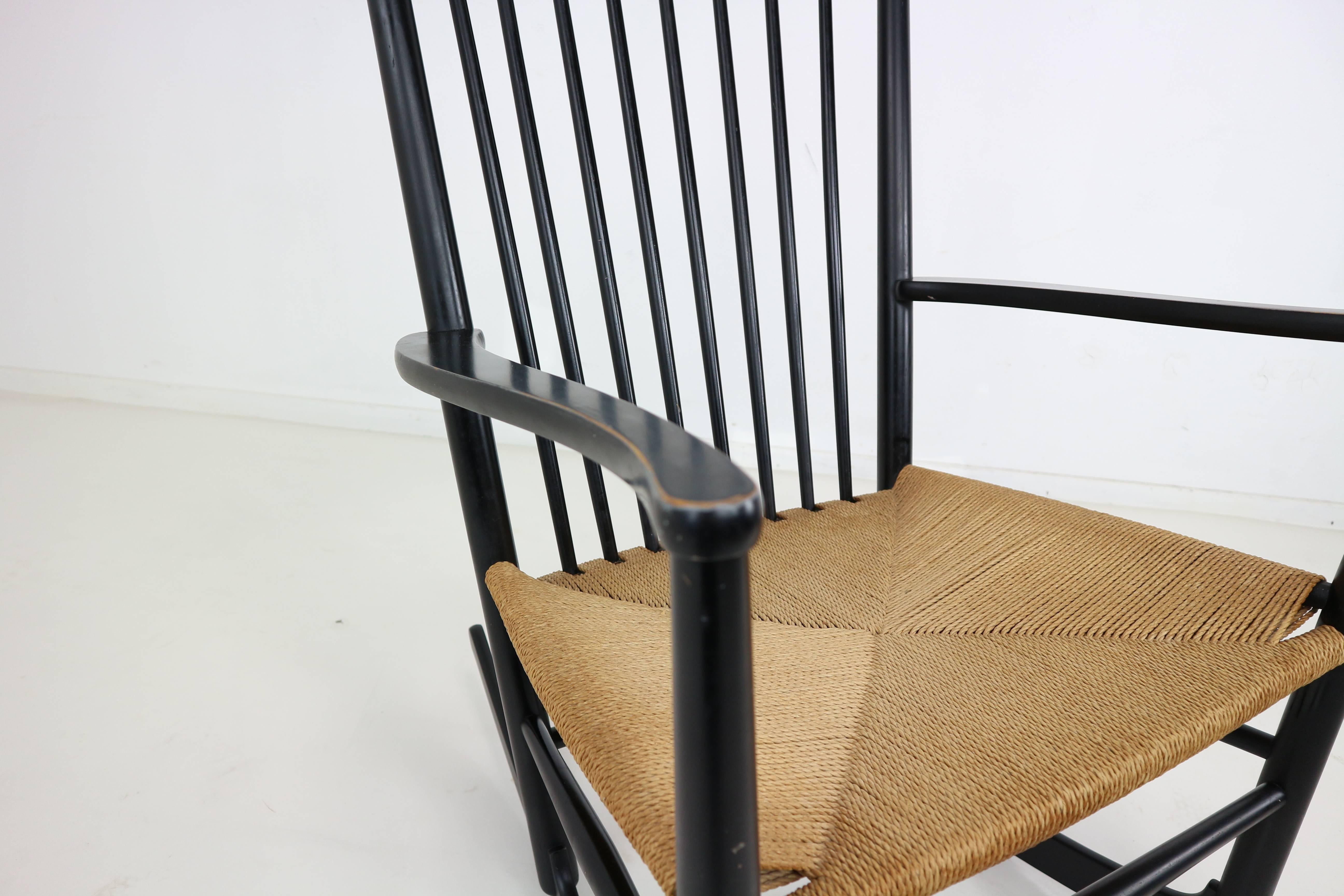 Scandinavian Modern Black Rocking Chair J16 by Hans Wegner, Denmark, 1944