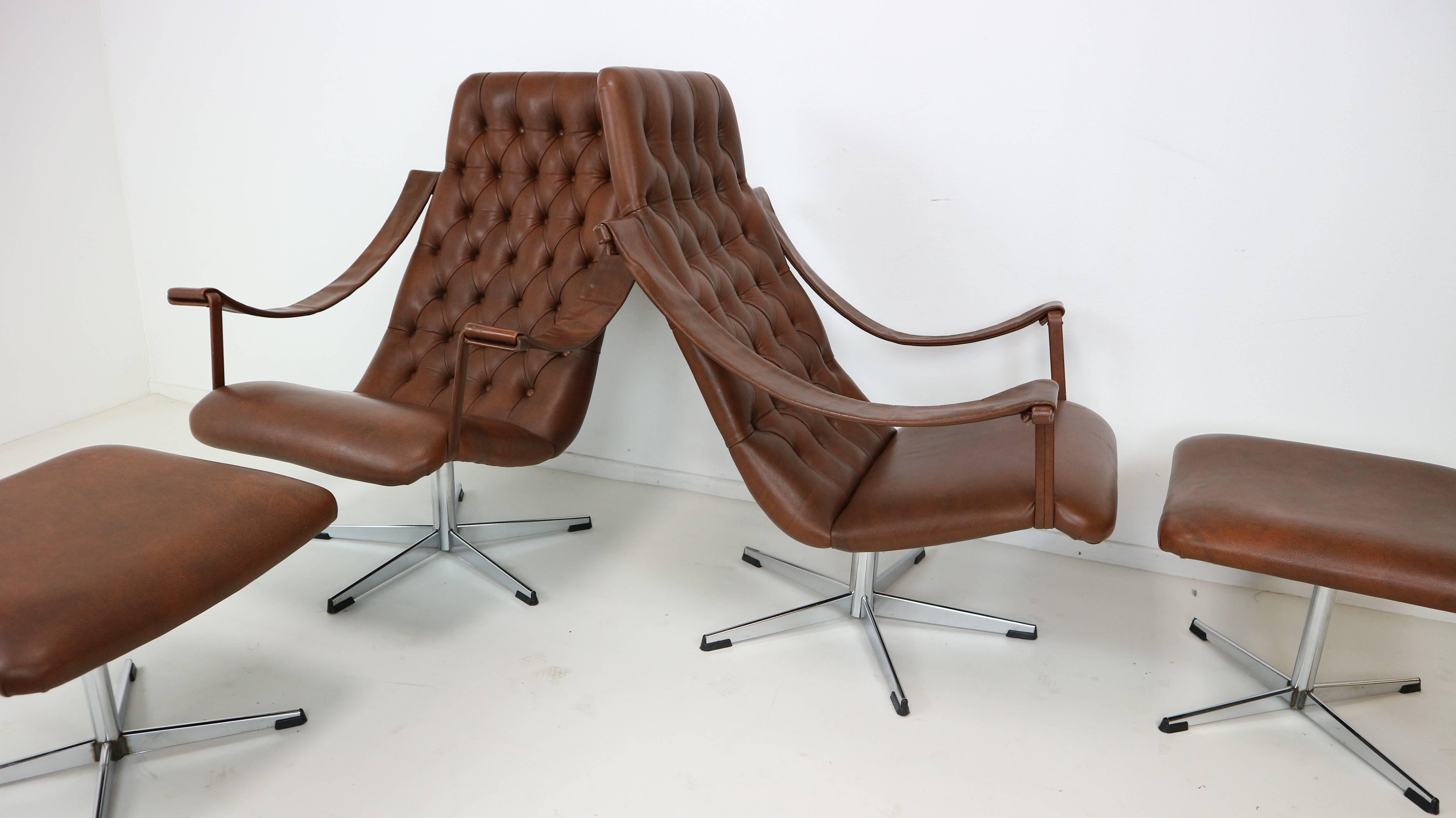 Dutch Lounge Chair with Matching Ottoman by Geoffrey Harcourt, 1960s