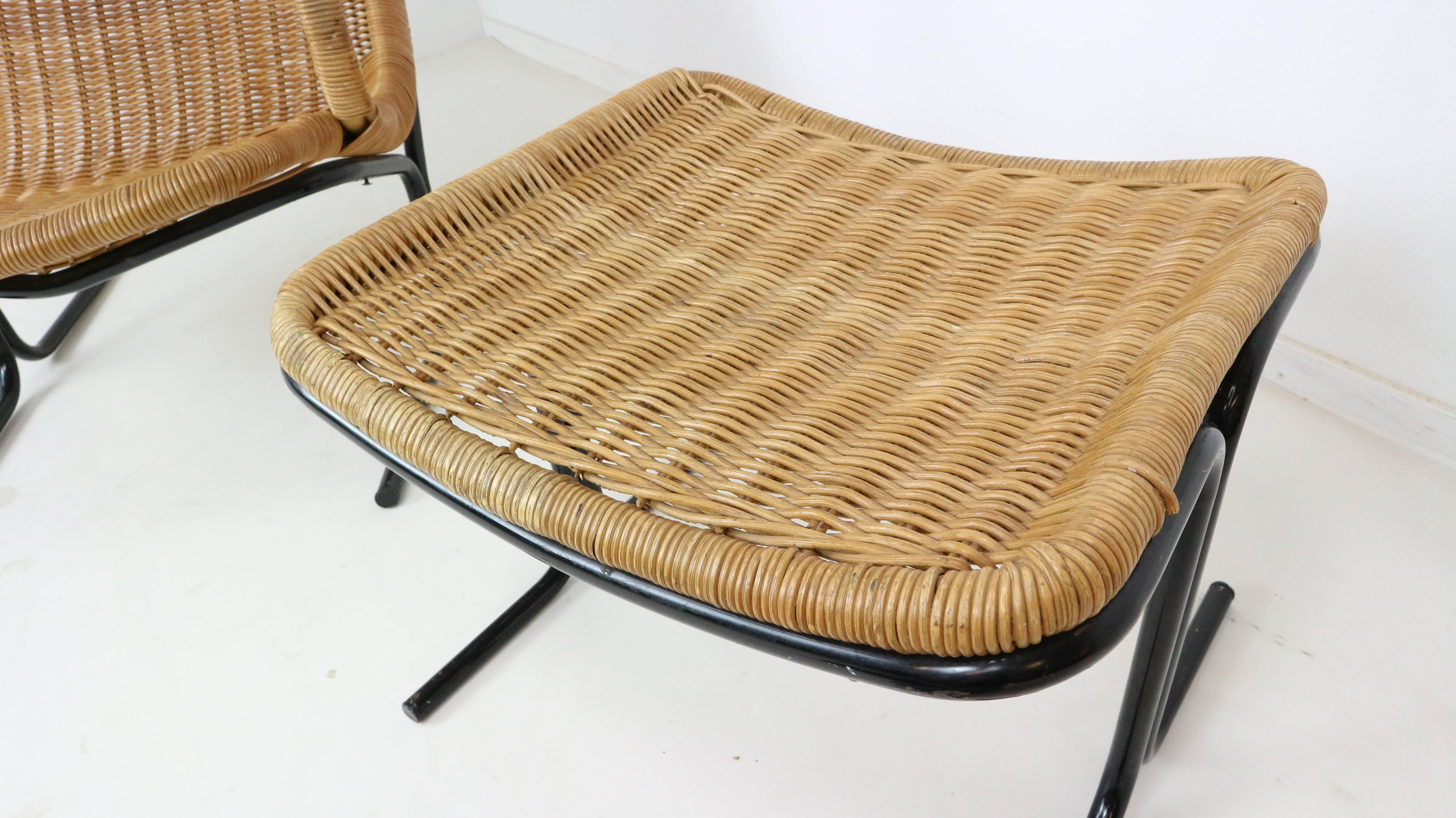 Dirk Van Sliedrecht 514 Wicker Lounge Chair with Ottoman for Rohé Noordwolde 1