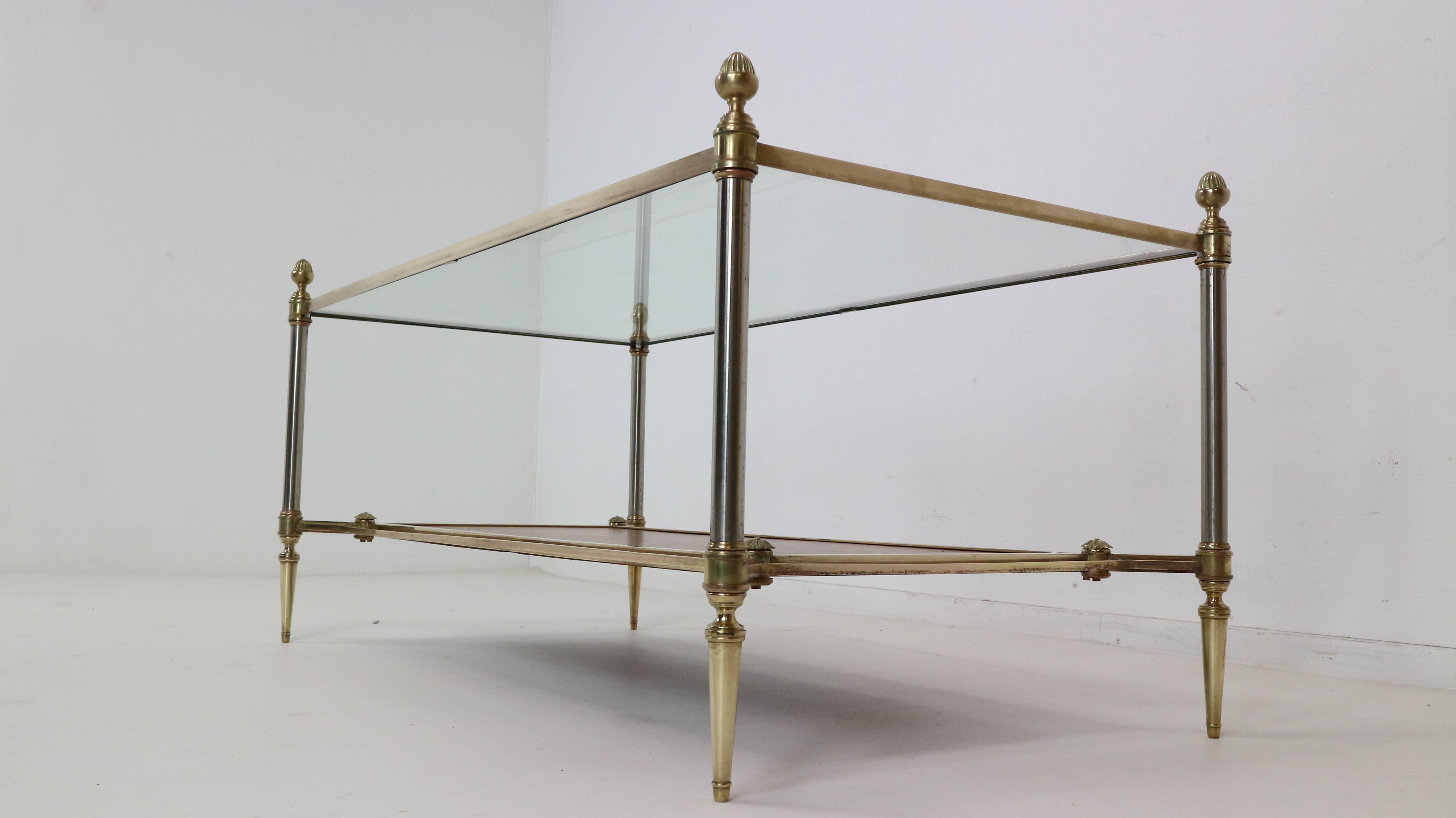 Maison Jansen Bronze, Brass and Leather Neoclassical Coffee Table 5