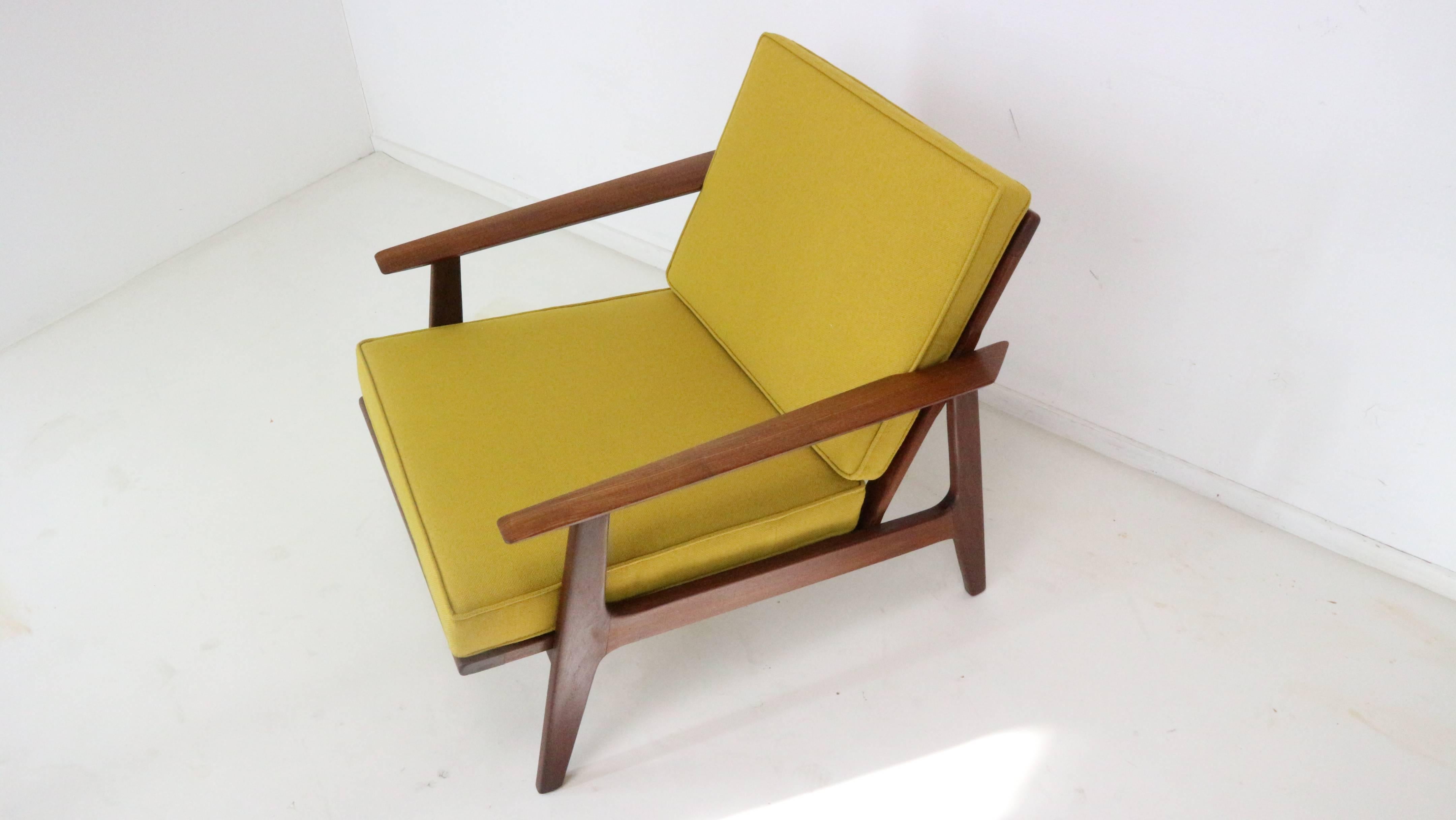 Scandinavian Modern Modernist Danish Teak Armchair Newly Upholstered in Mustard Yellow