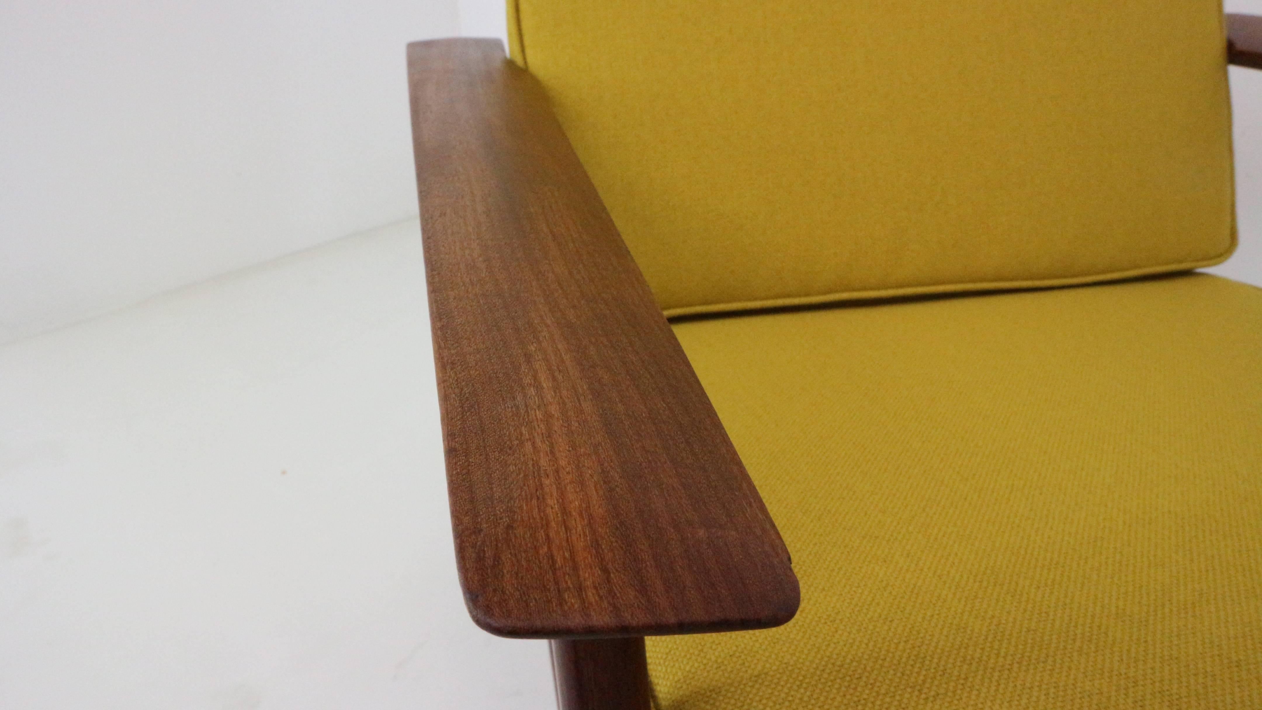 Modernist Danish Teak Armchair Newly Upholstered in Mustard Yellow 1
