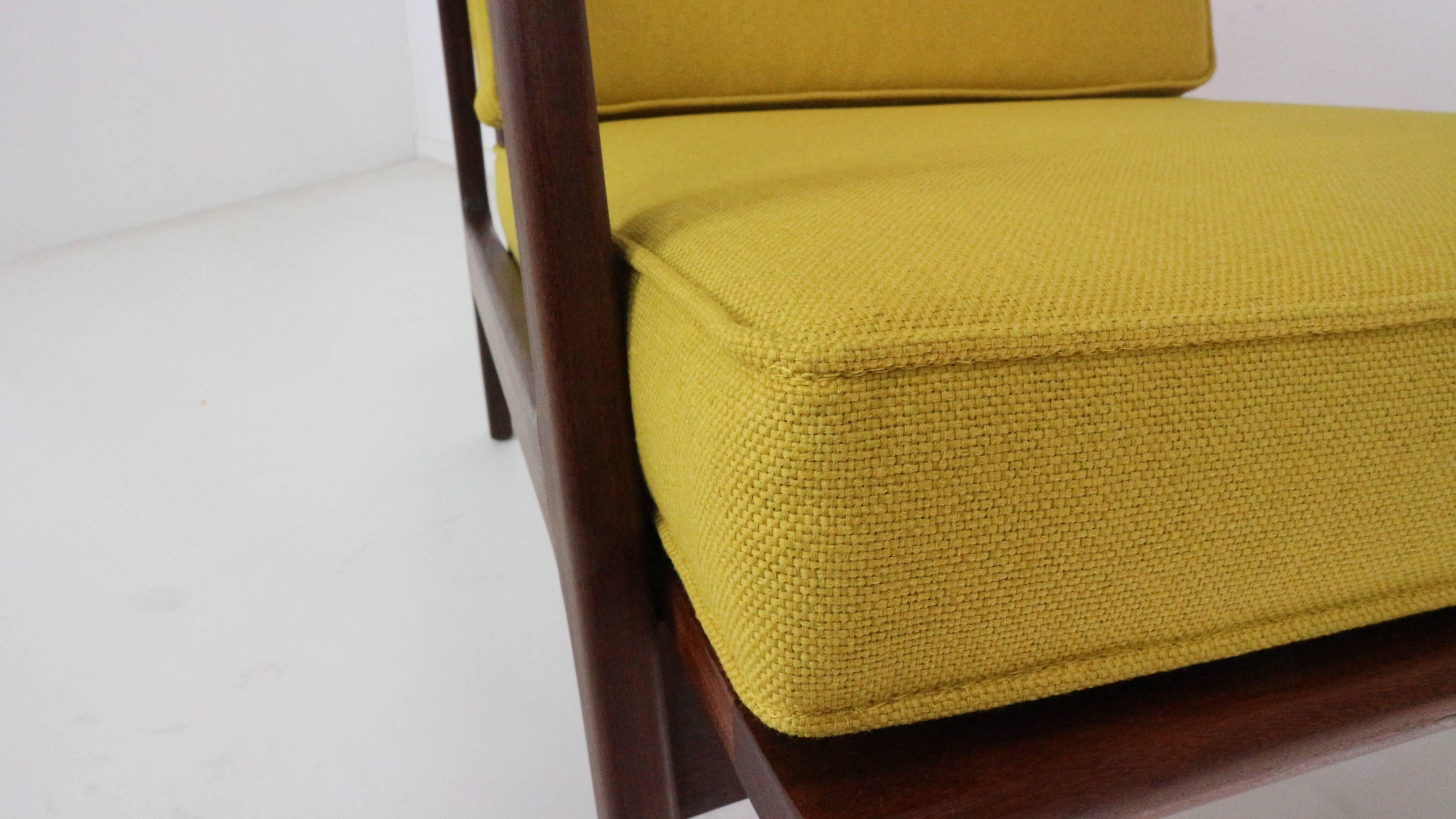 Mid-20th Century Modernist Danish Teak Armchair Newly Upholstered in Mustard Yellow