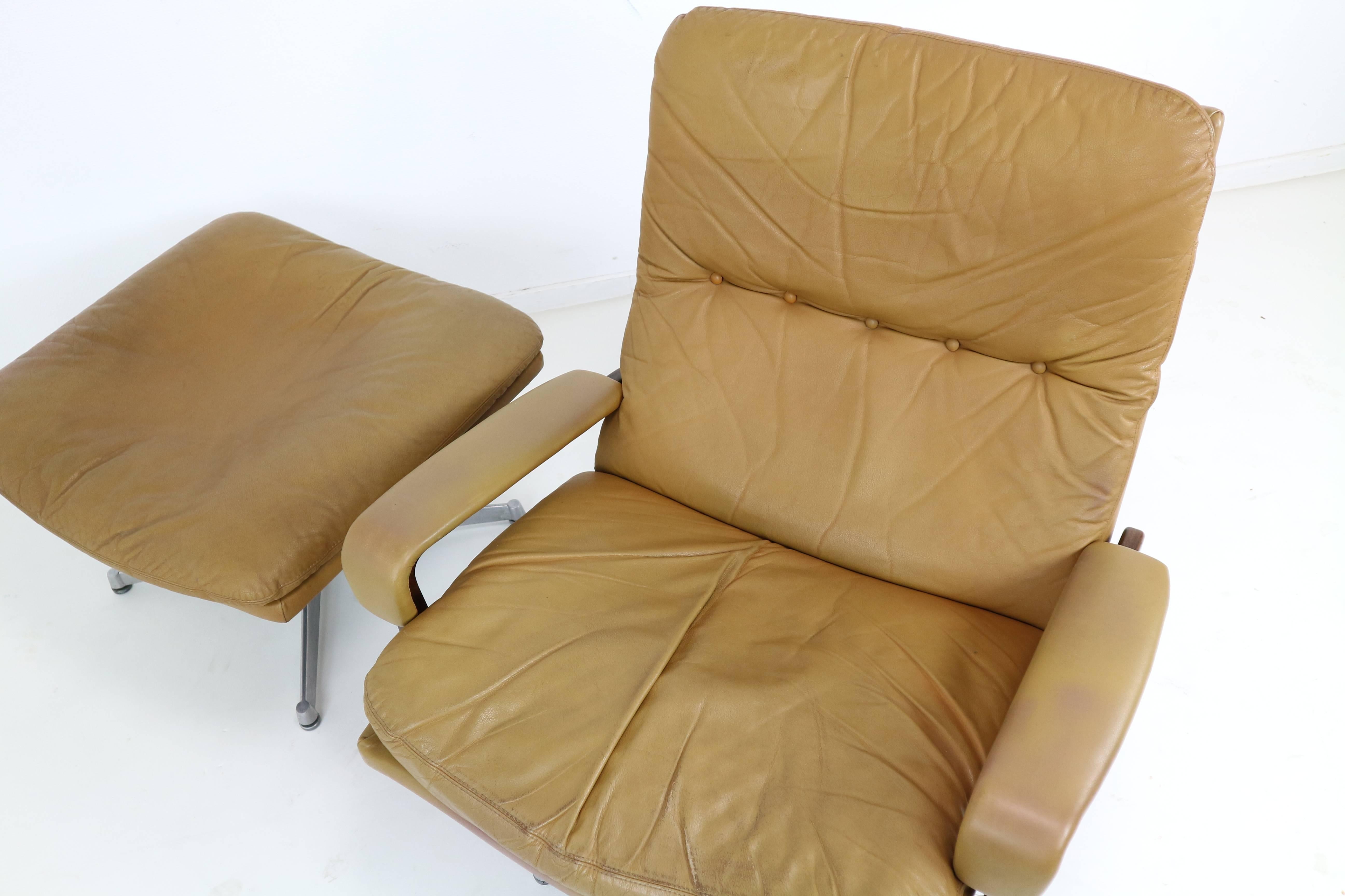 Strassle King Swivel Chair and Ottoman in Cognac Leather by Andre Vandenbeuck 1