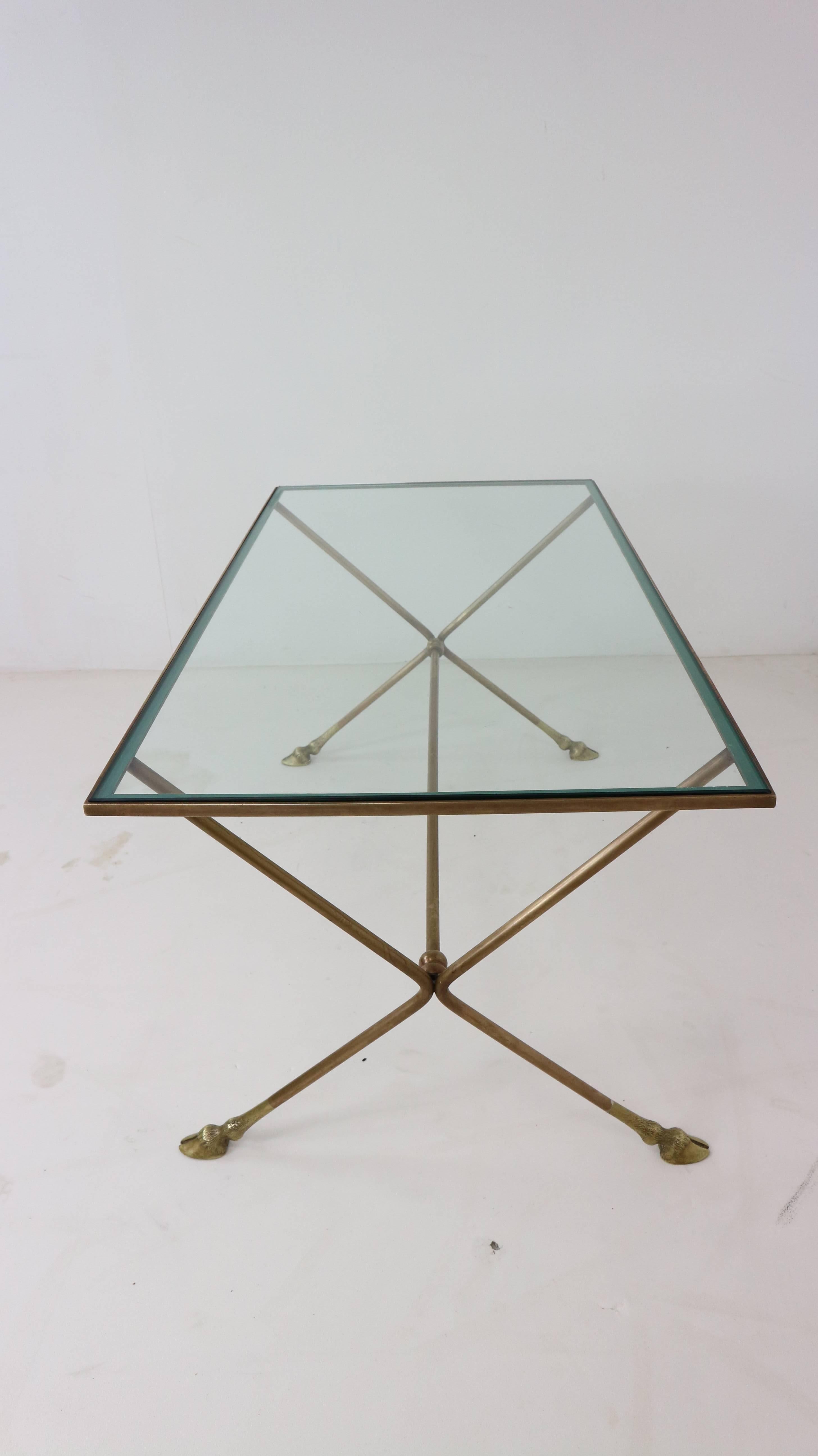 French Maison Baguès Style Bronze Cocktail Table with Glass Top and Brass Feet 3