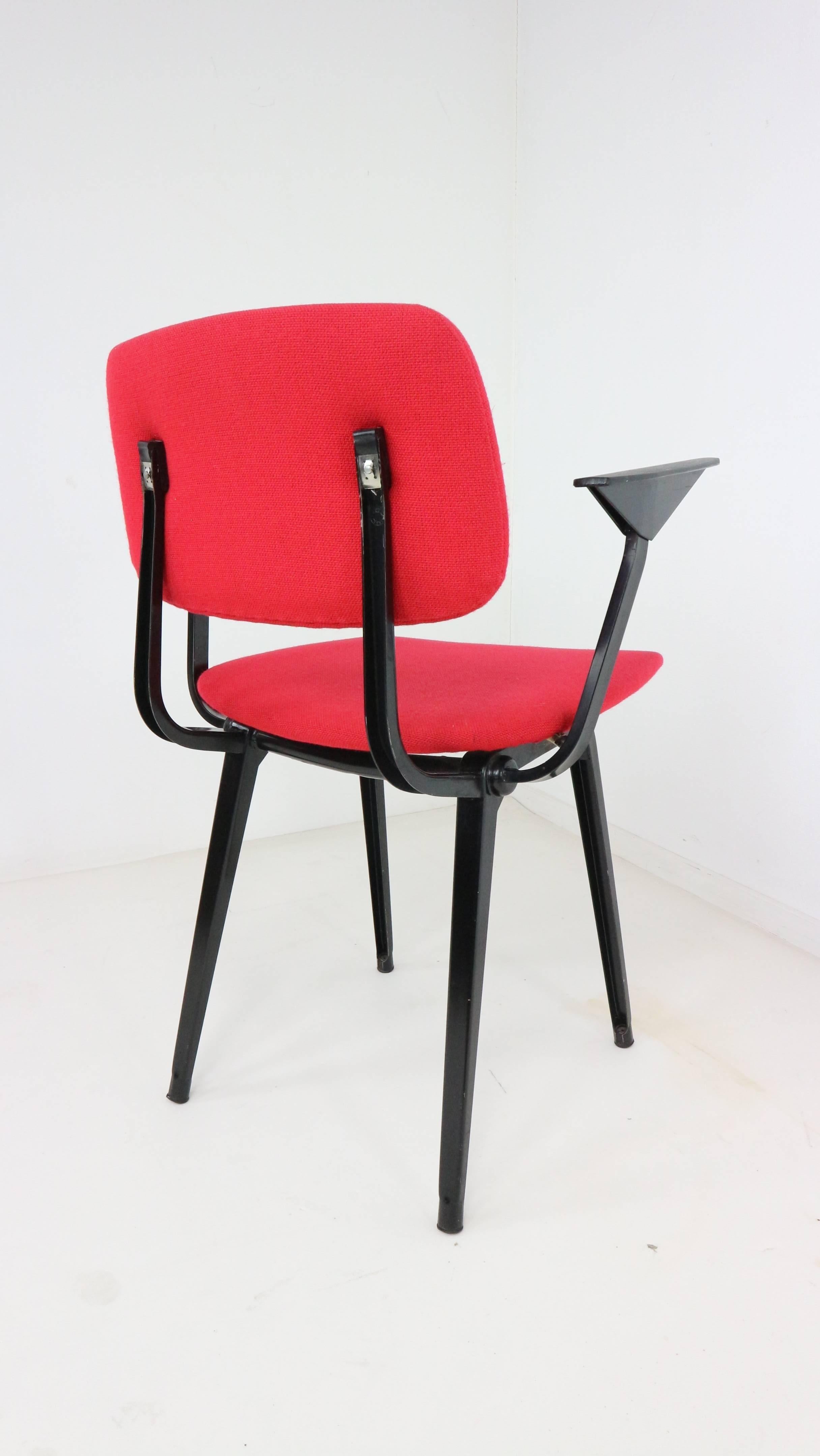 Seven Revolt armchairs designed by Friso Kramer for Ahrend de Cirkel, Holland, 1953. Though the revolt chair was already designed in 1953, the production started in 1958. The most chairs have stickers with the Ahrend de Cirkel logo, also impressed