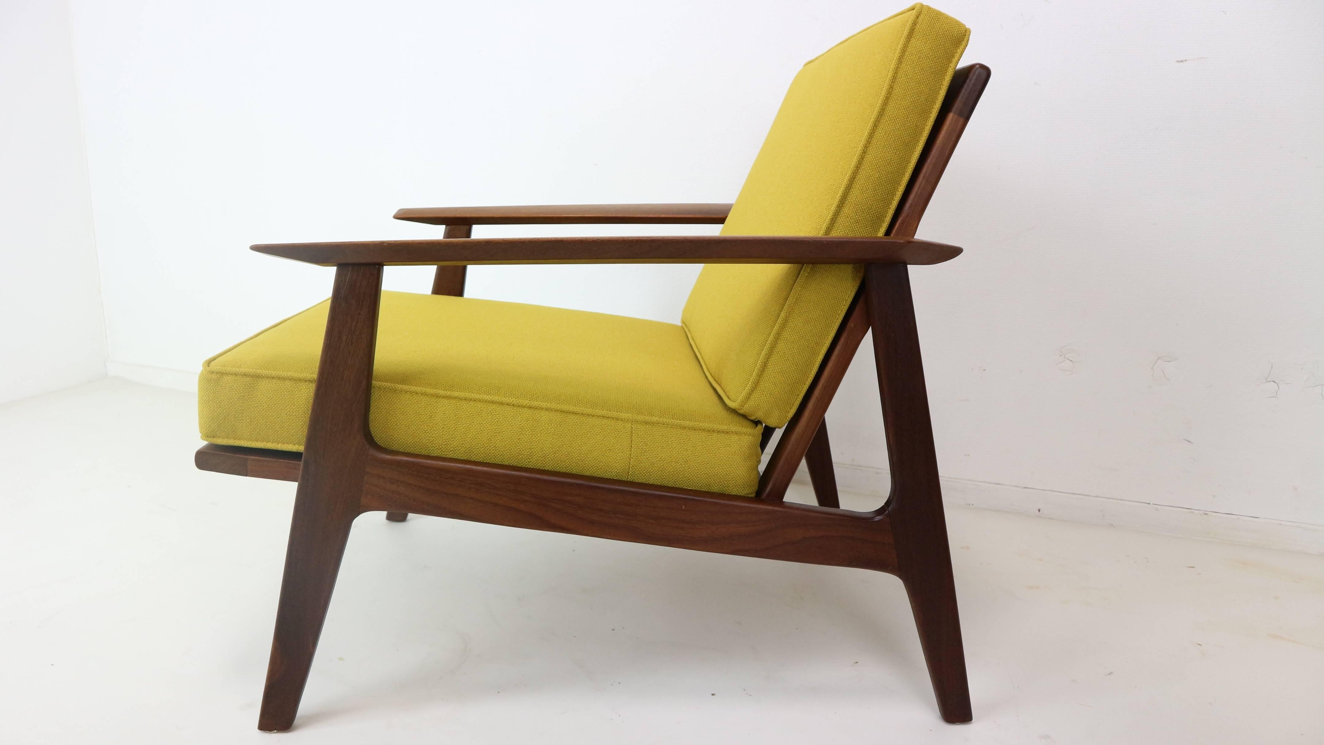 Modernist Danish Teak Armchair Newly Upholstered in Mustard Yellow 2