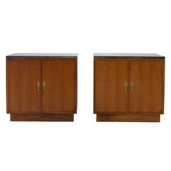 Pair of Mid-Century Side Cabinets or End Tables in Teak with Marble Top