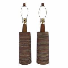 Mid-Century Martz Table Lamps Ceramic Pair with Original Finials