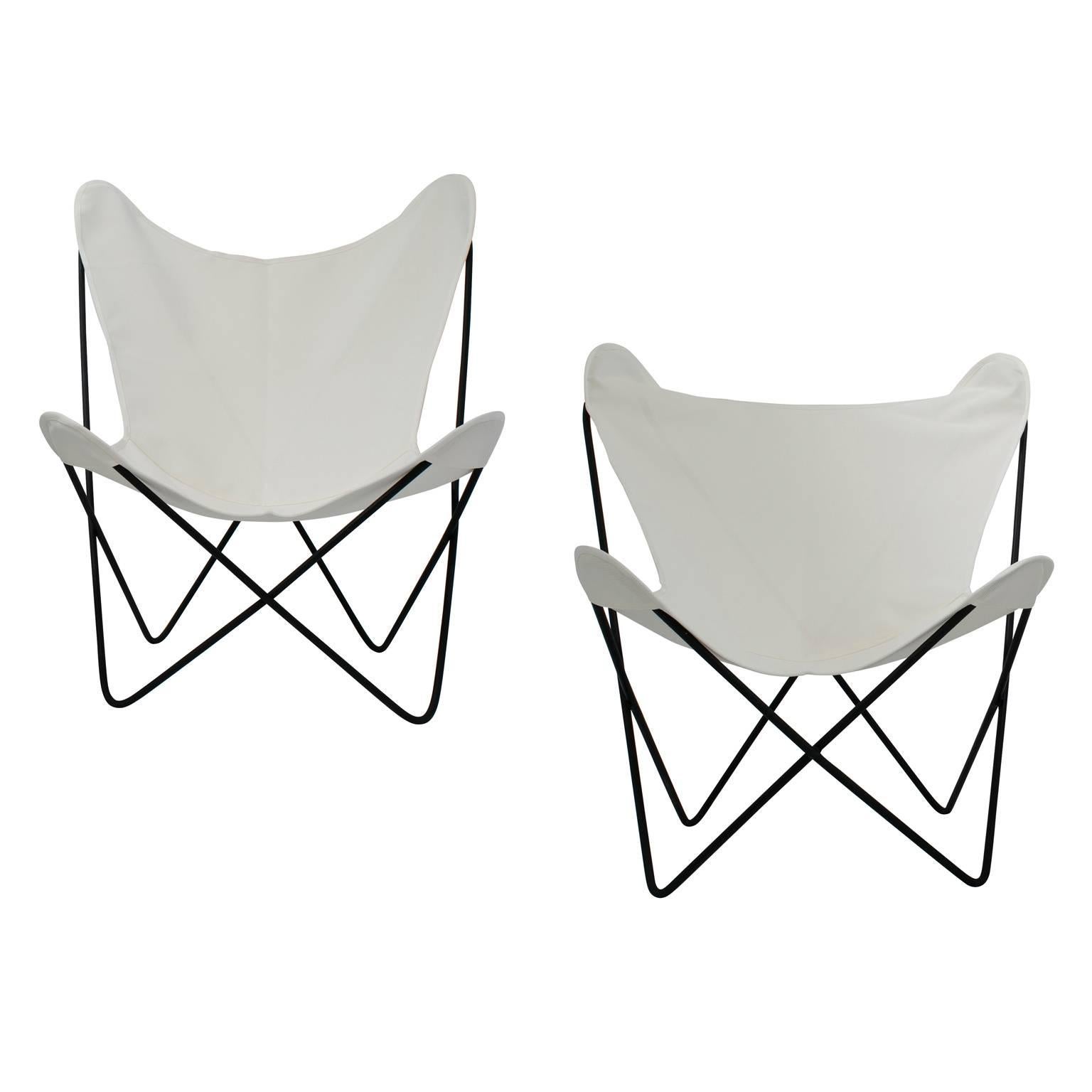 Pair Mid-Century Butterfly Chairs with New White Slings