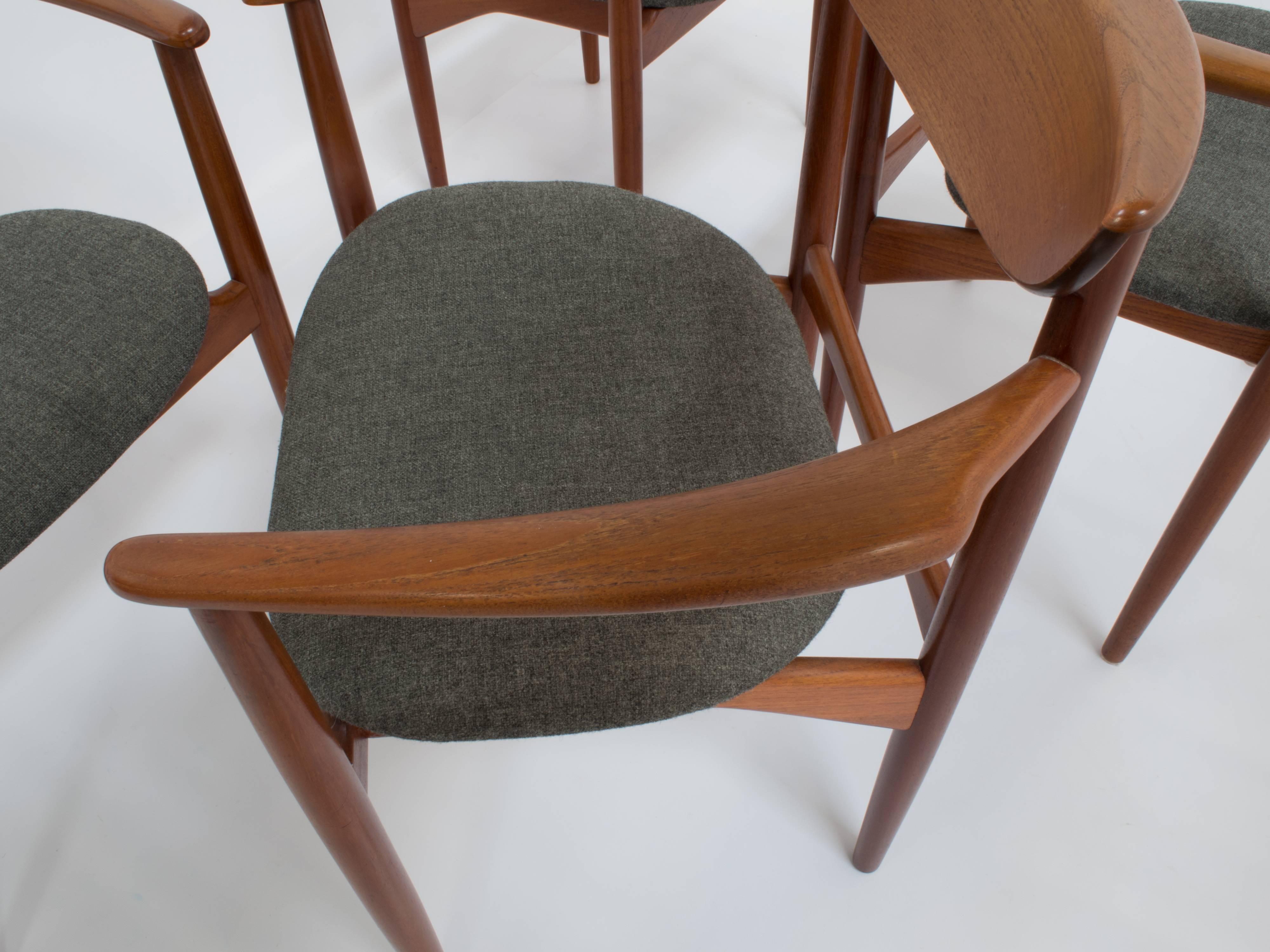Wool Mid-Century Dining Chairs Set of Eight in Teak by Kurt Ostervig for K.P. Mobler