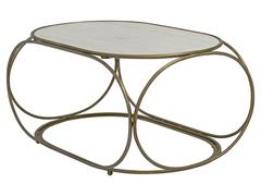 Vintage Italian Modern Cocktail Table in Brushed Gold with Marble Stone Top