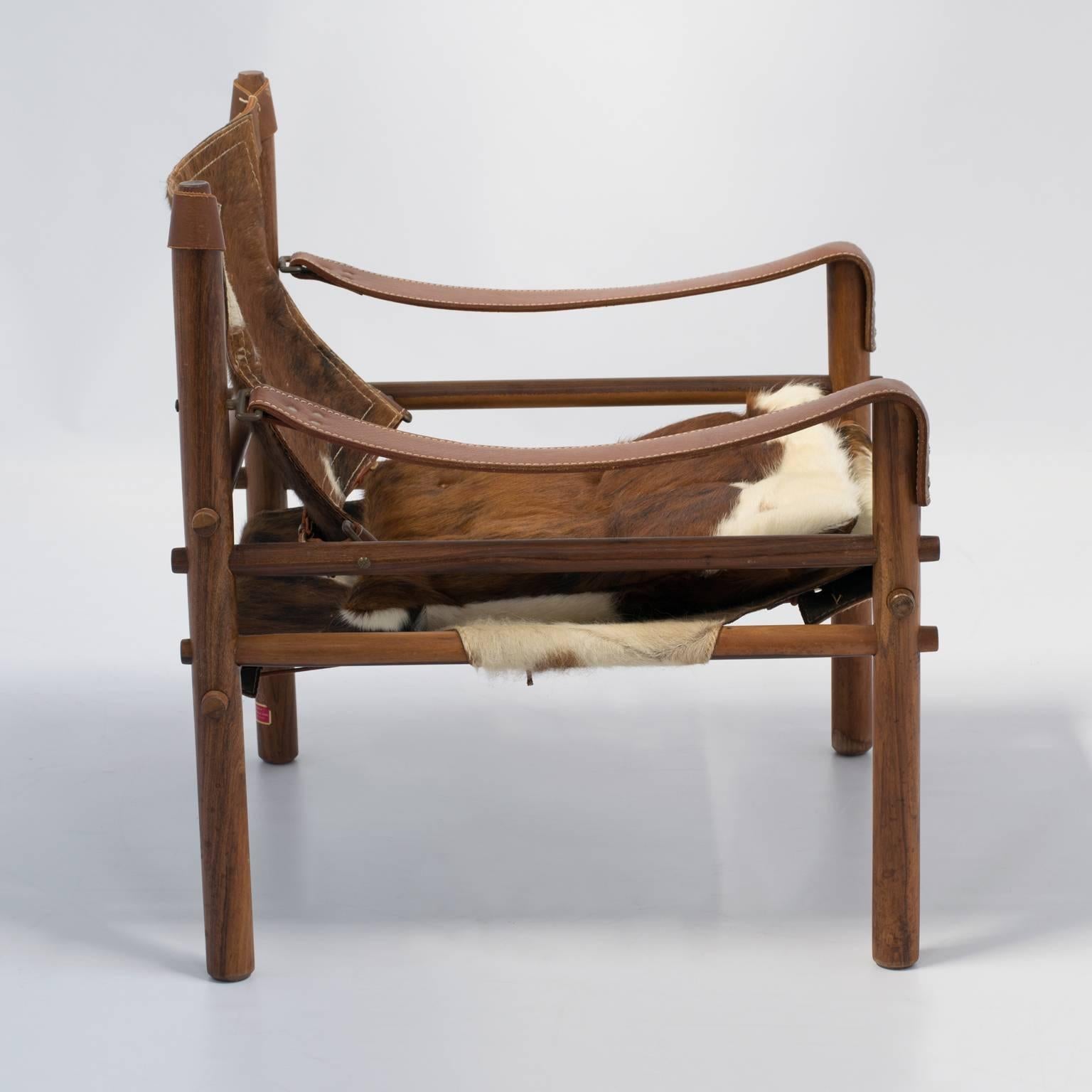 Mid-Century Modern Arne Norell Sirocco Safari Chair in Rosewood and Cowhide