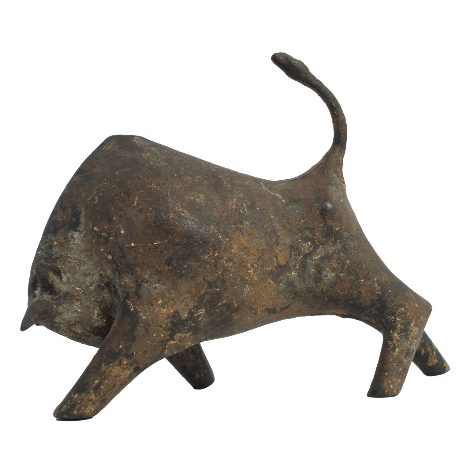Mid-20th Century Mid-Century Brutalist Bull Sculpture in Patinated Cast Iron