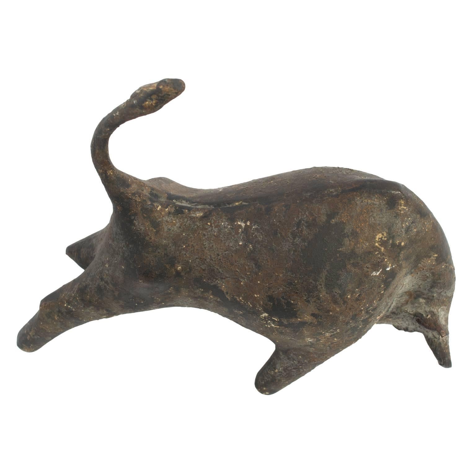 Japanese Mid-Century Brutalist Bull Sculpture in Patinated Cast Iron