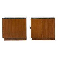 Pair of Mid-Century Side Cabinets or End Tables in Teak with Marble Top