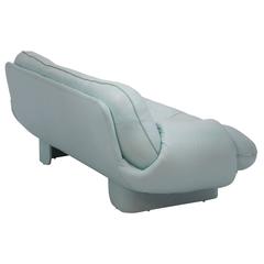 Vintage Baby Blue Leather Loveseat 1980s Italian