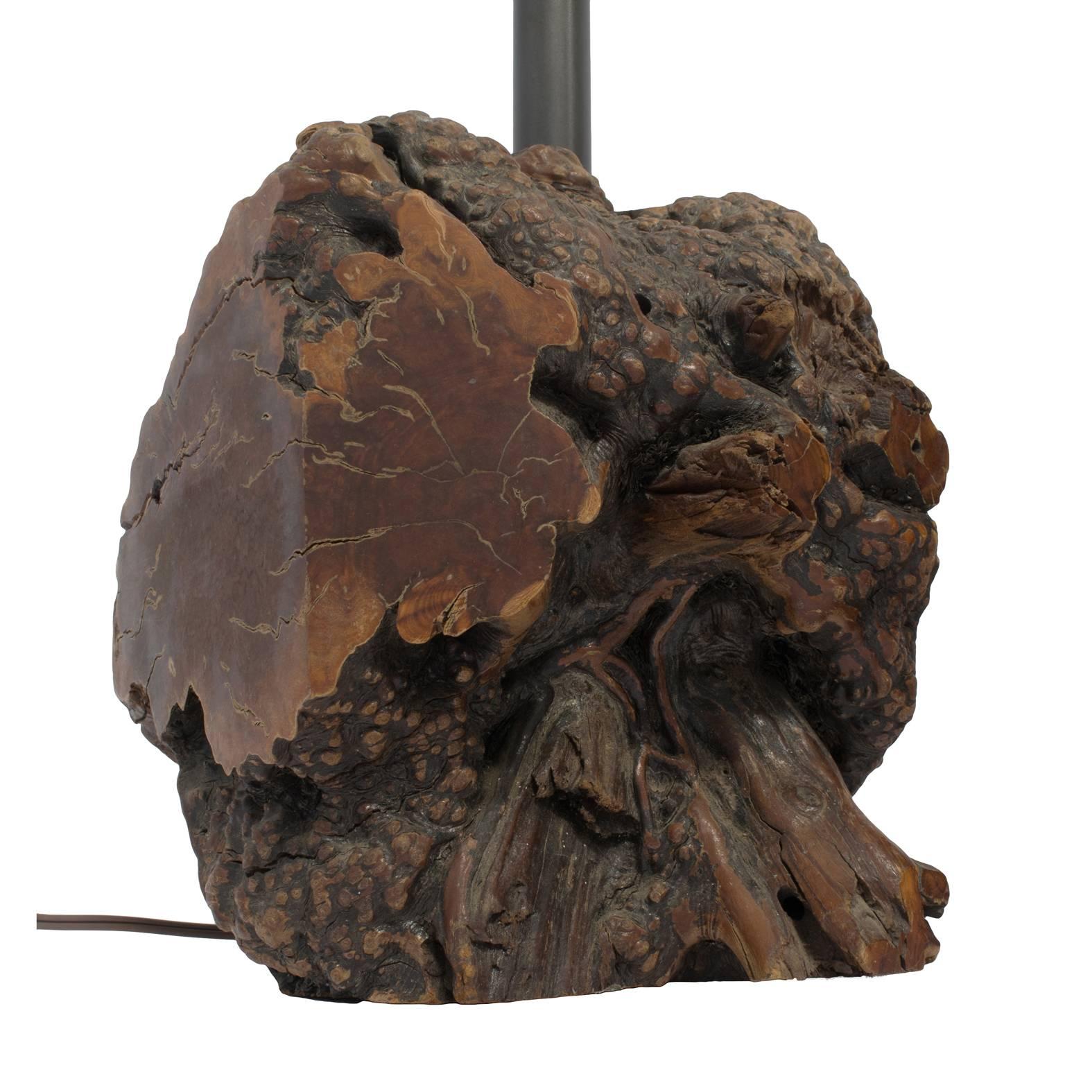 American Mid-Century Burl Wood Table Lamps, Pair For Sale