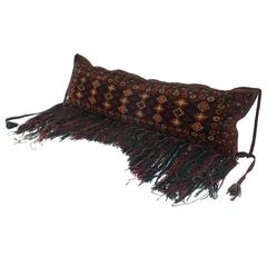 Tribal Fringed Textile Wall Hanging Pillow with Leather Back