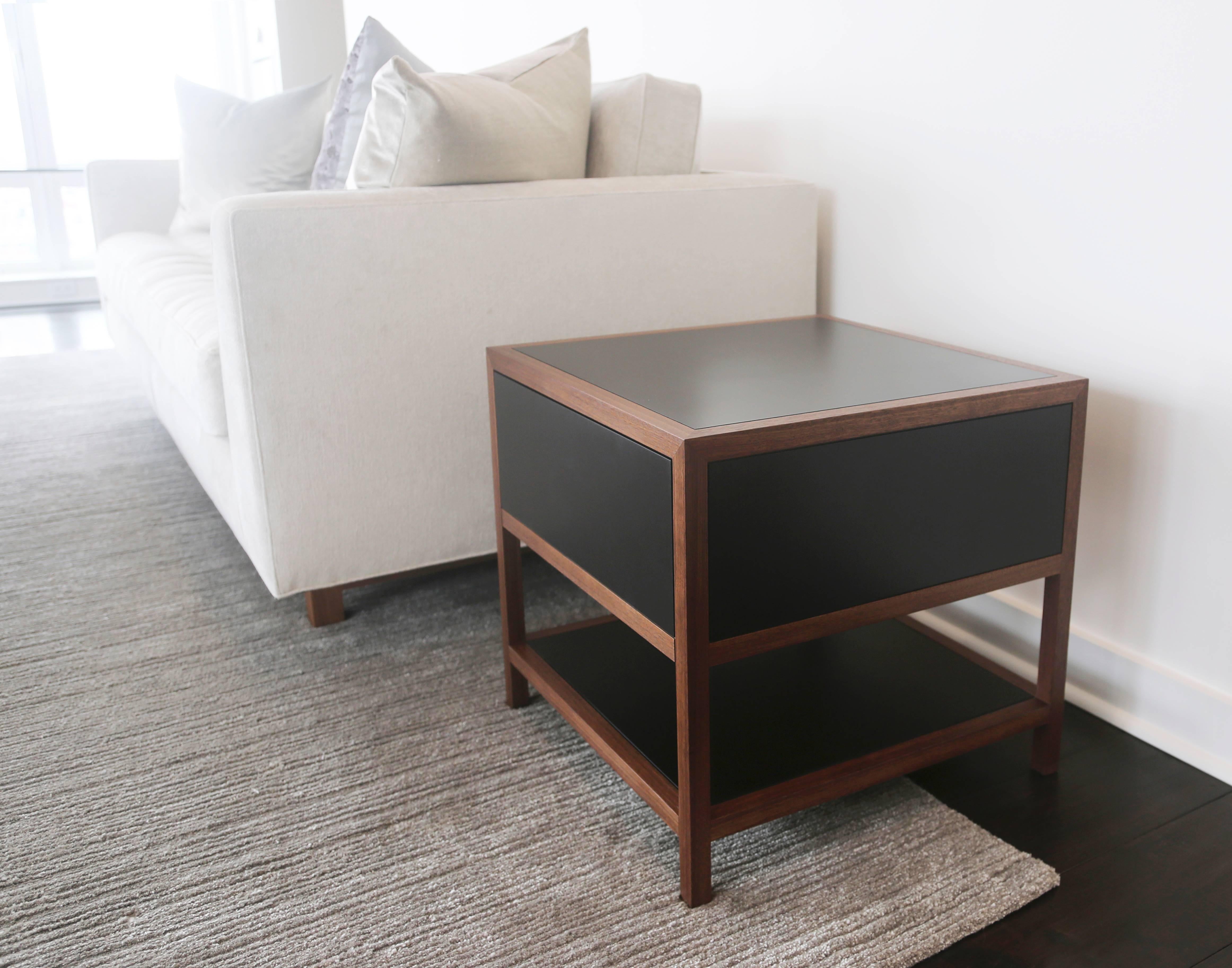 Driver Side Table in Black Paper Composite and Oiled Walnut, Single Drawer In New Condition For Sale In Brooklyn, NY