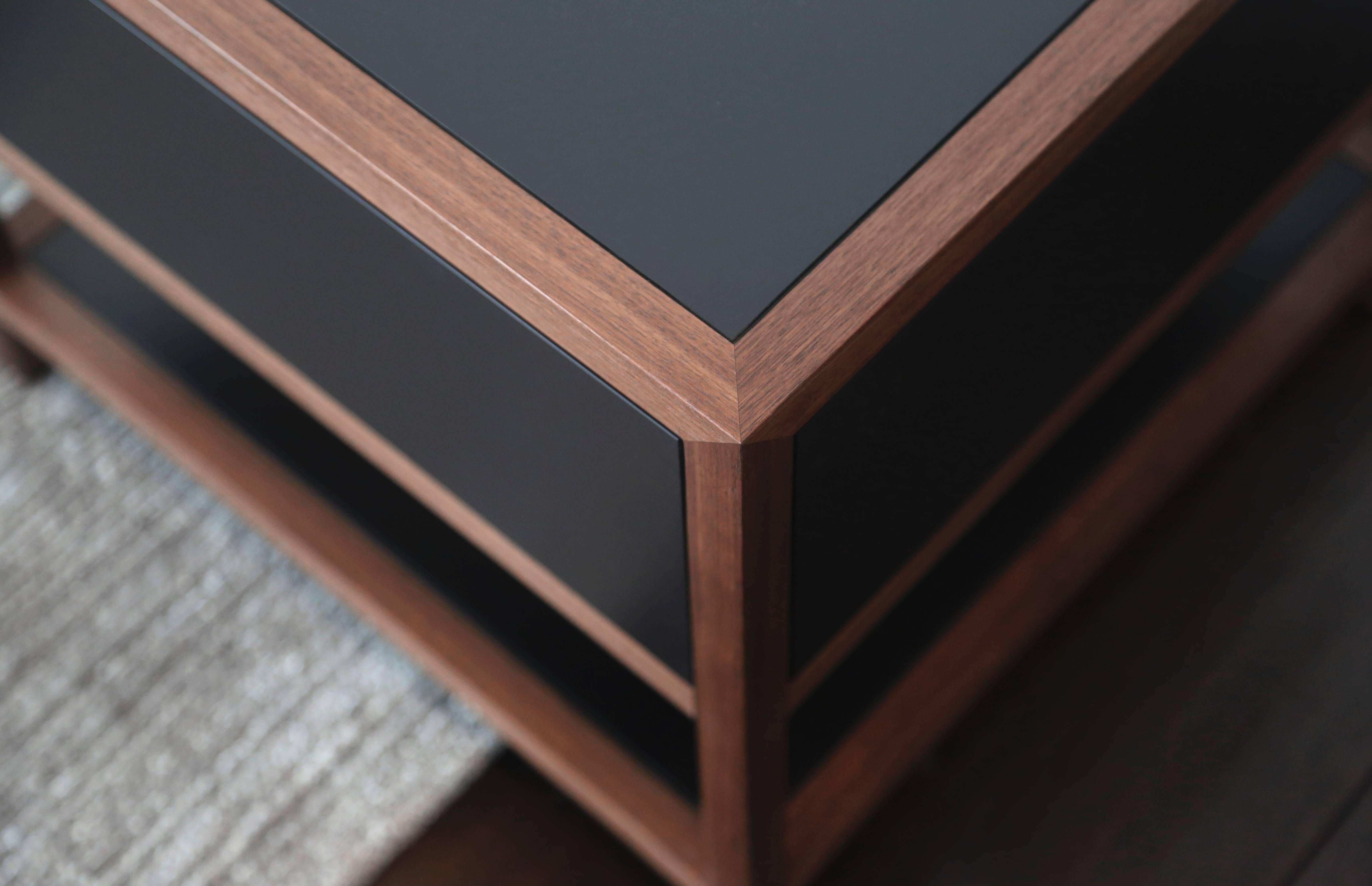American Low Driver Console in Waxed Paper Composite, Oiled Walnut and Blackened Steel For Sale
