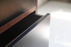 Low Driver Console in Waxed Paper Composite, Oiled Walnut and Blackened Steel