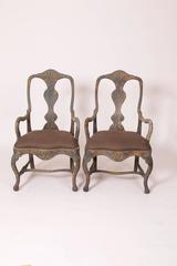 Pair of Pidgeon Blue Rococo Armchairs, Gothenburg, Sweden, circa 1770