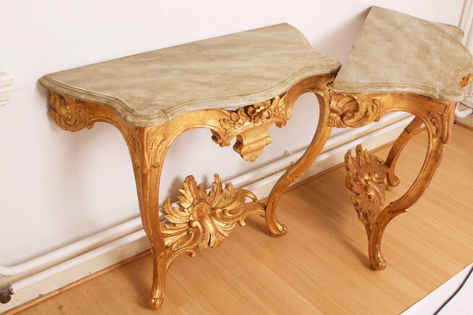 Rococo A Pair of Console Tables, Quite Similar, Stockholm, Sweden Flodins Art, c. 1770 For Sale