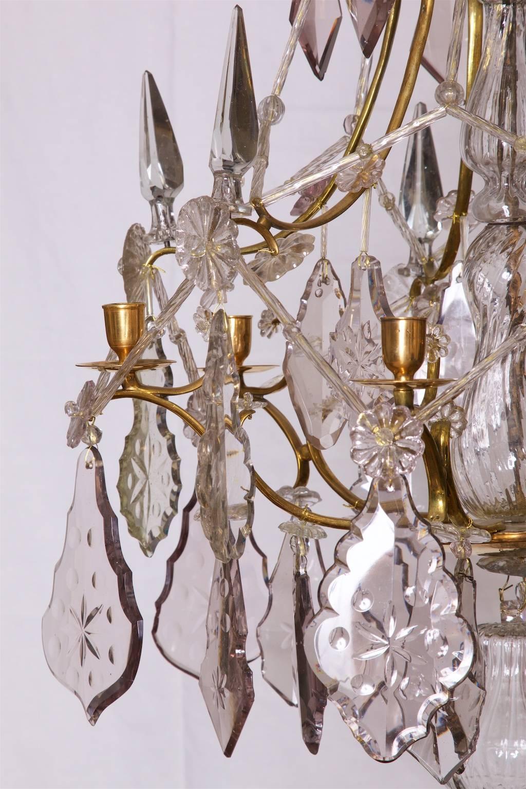 Late 18th Century Swedish Crystal Chandelier Made for Six Candles, Rococo, circa 1770 For Sale