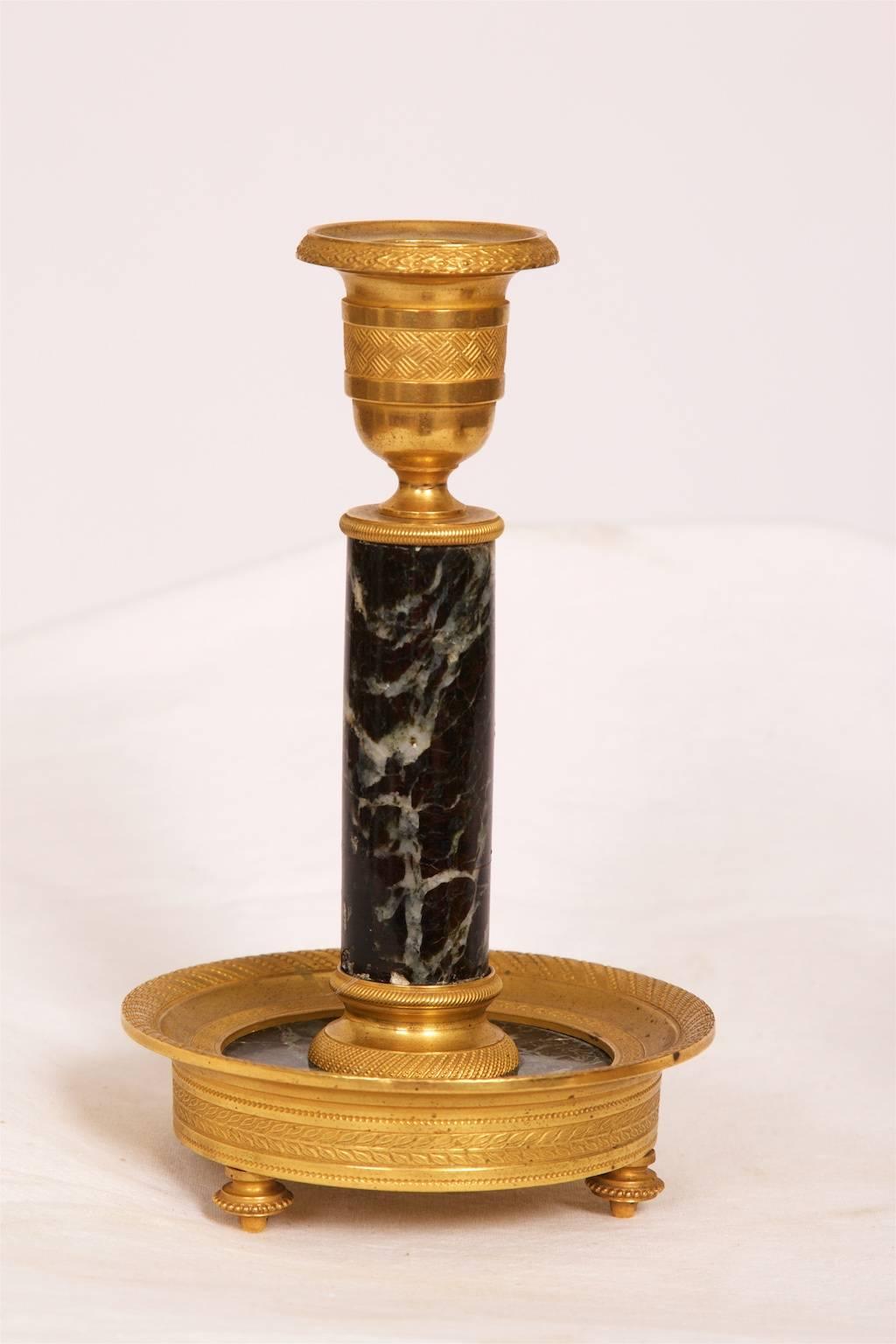 Pair of Gilt Brass and Marble Candlesticks, circa 1880, France In Good Condition For Sale In Malmo, SE