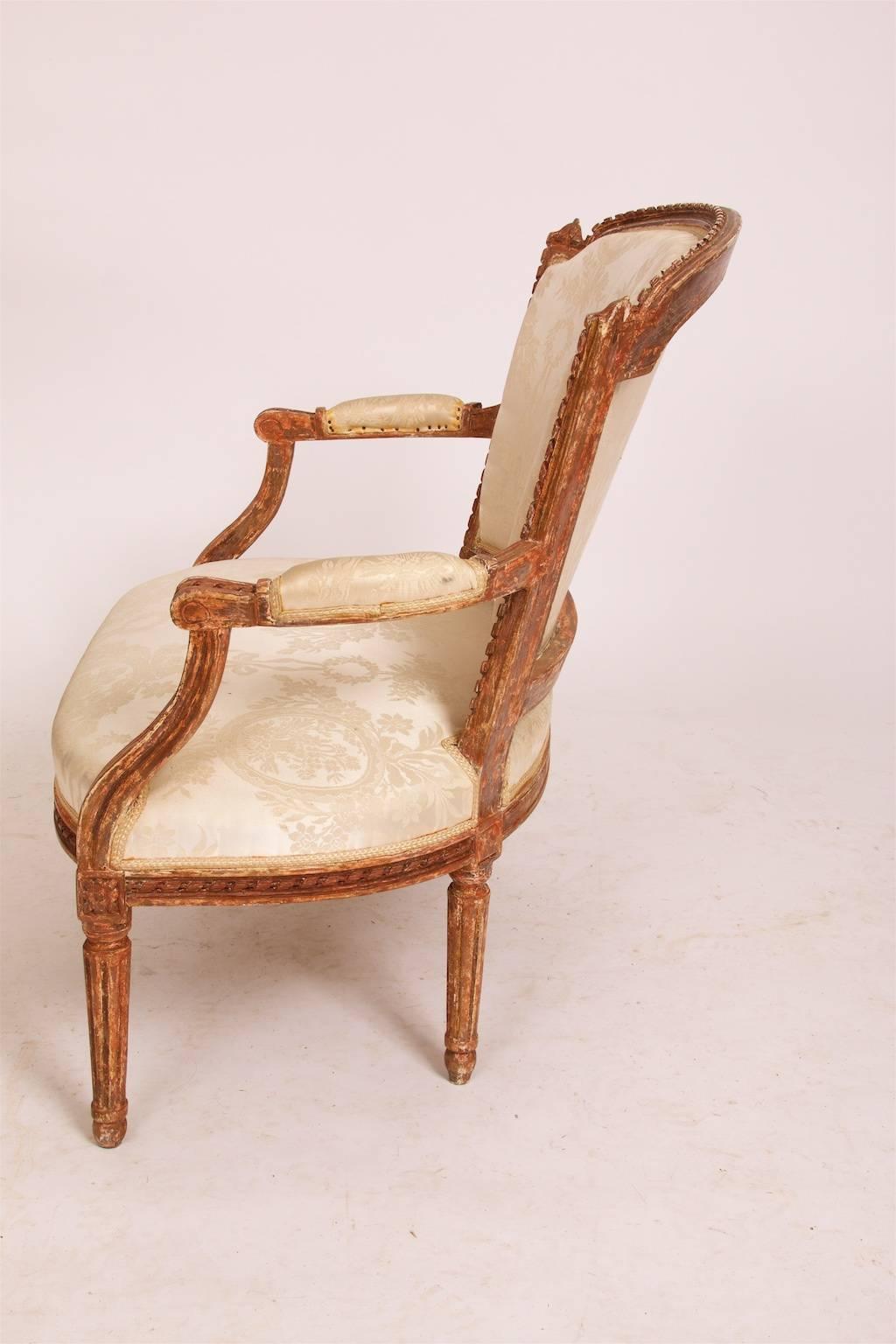 Swedish Louis XV Armchair, Marquise, circa 1780, France, Dry Scraped to Original Color For Sale