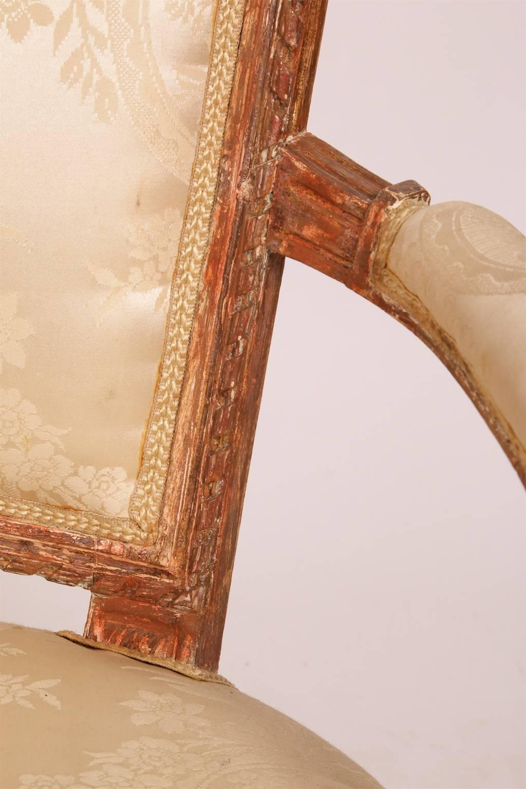 Wood Louis XV Armchair, Marquise, circa 1780, France, Dry Scraped to Original Color For Sale