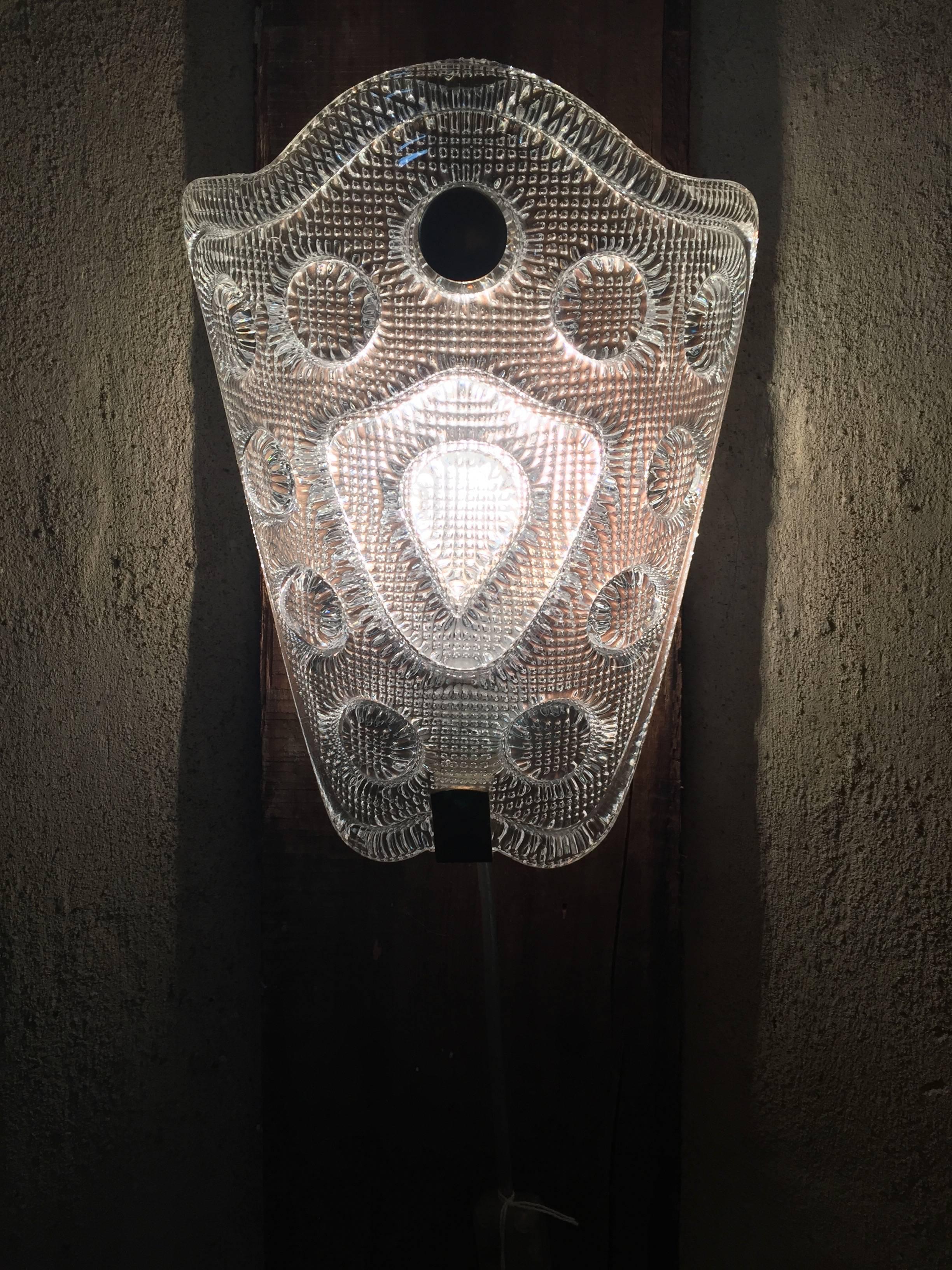 Swedish Crystal Sconces with Raised Pattern by Carl Fagerlund for Orrefors, Sweden For Sale