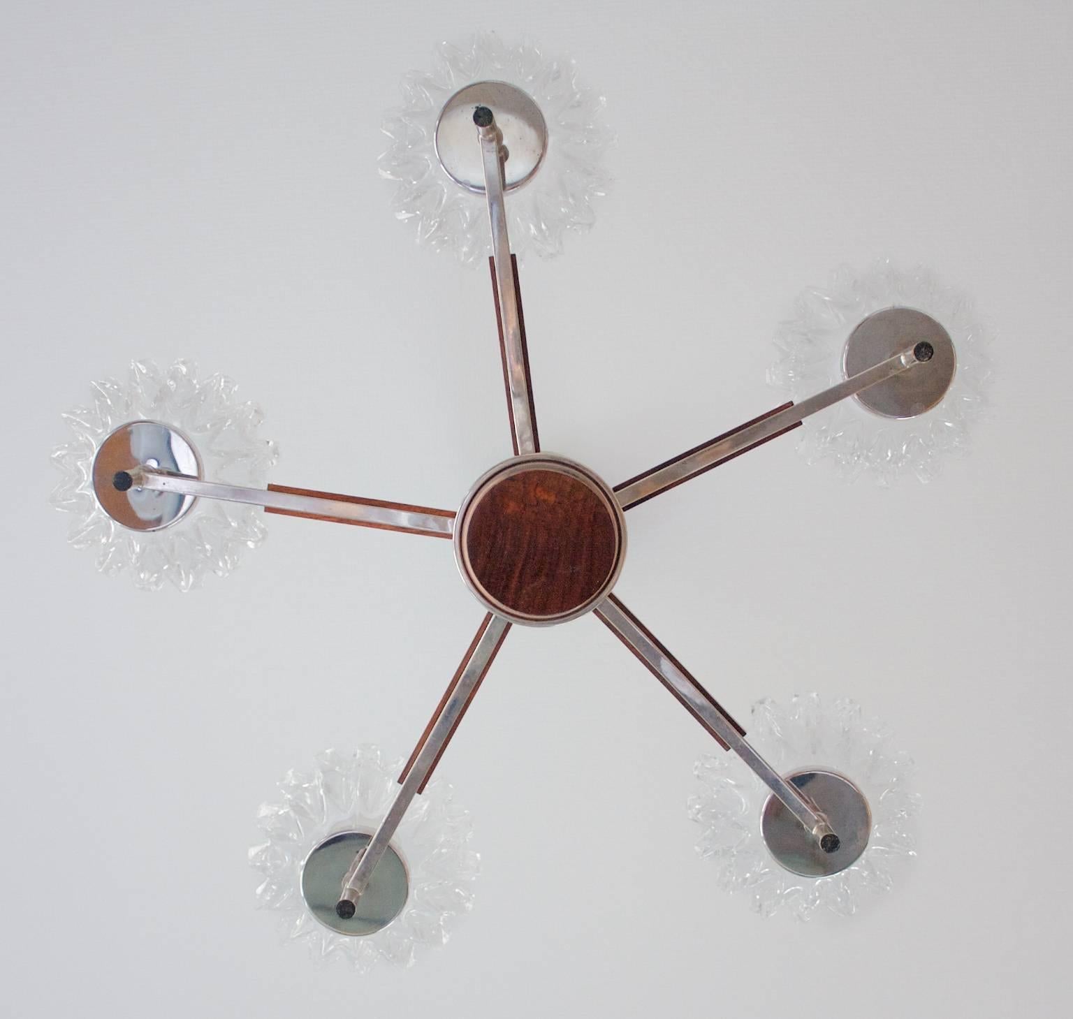 Very Nice and Slim Pendant, 1960s-1970s, Sweden, Glass, Teak and Chromed Steel In Good Condition For Sale In Malmo, SE