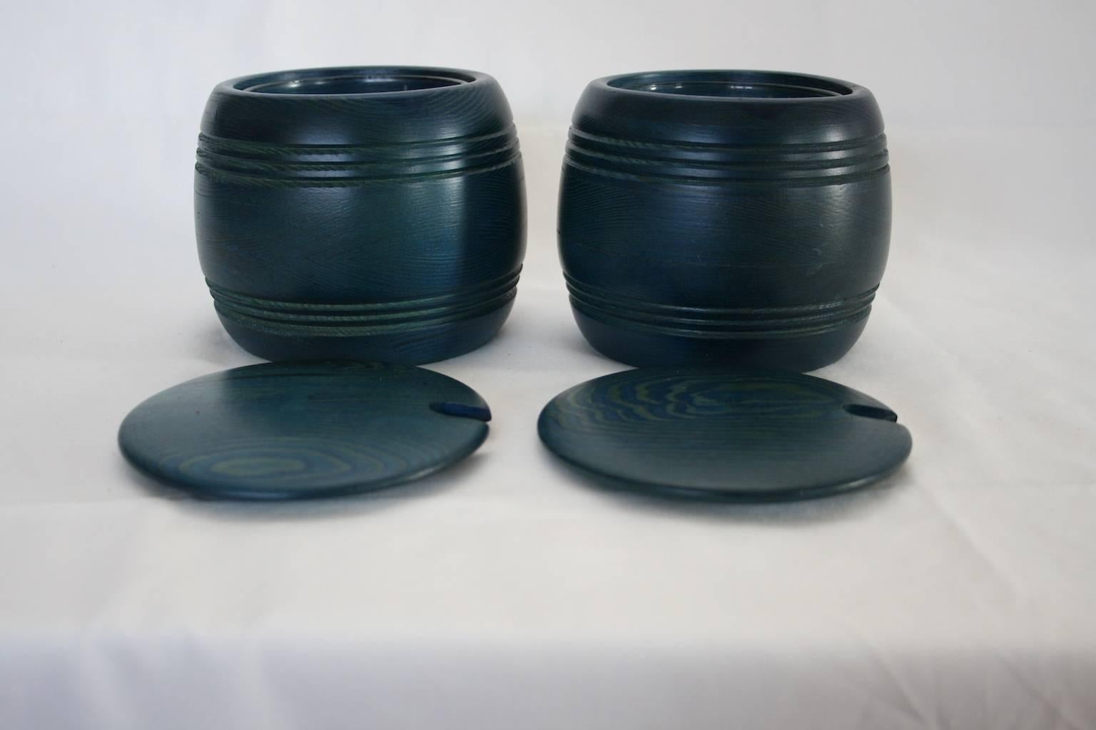 Two Wooden Jars with Lid, Dyed Wood, Swedish, 1970s by Smålandsslöjd For Sale 2