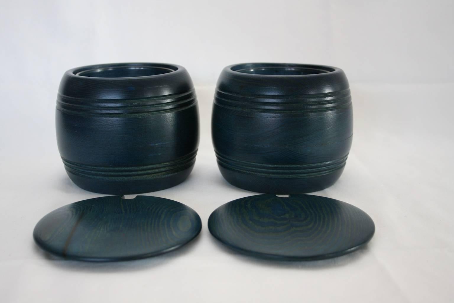 Two Wooden Jars with Lid, Dyed Wood, Swedish, 1970s by Smålandsslöjd For Sale 3