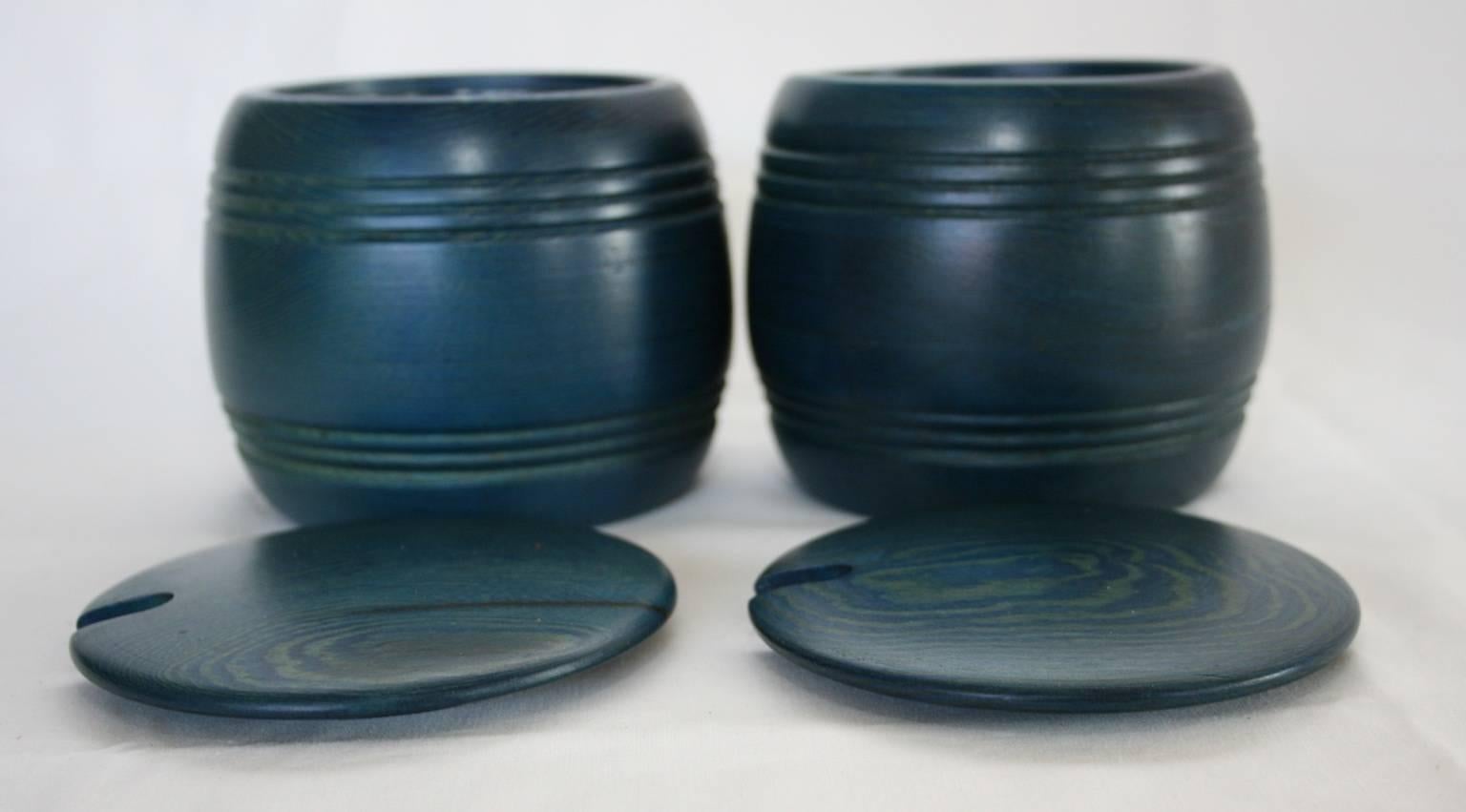 Two Wooden Jars with Lid, Dyed Wood, Swedish, 1970s by Smålandsslöjd For Sale 4