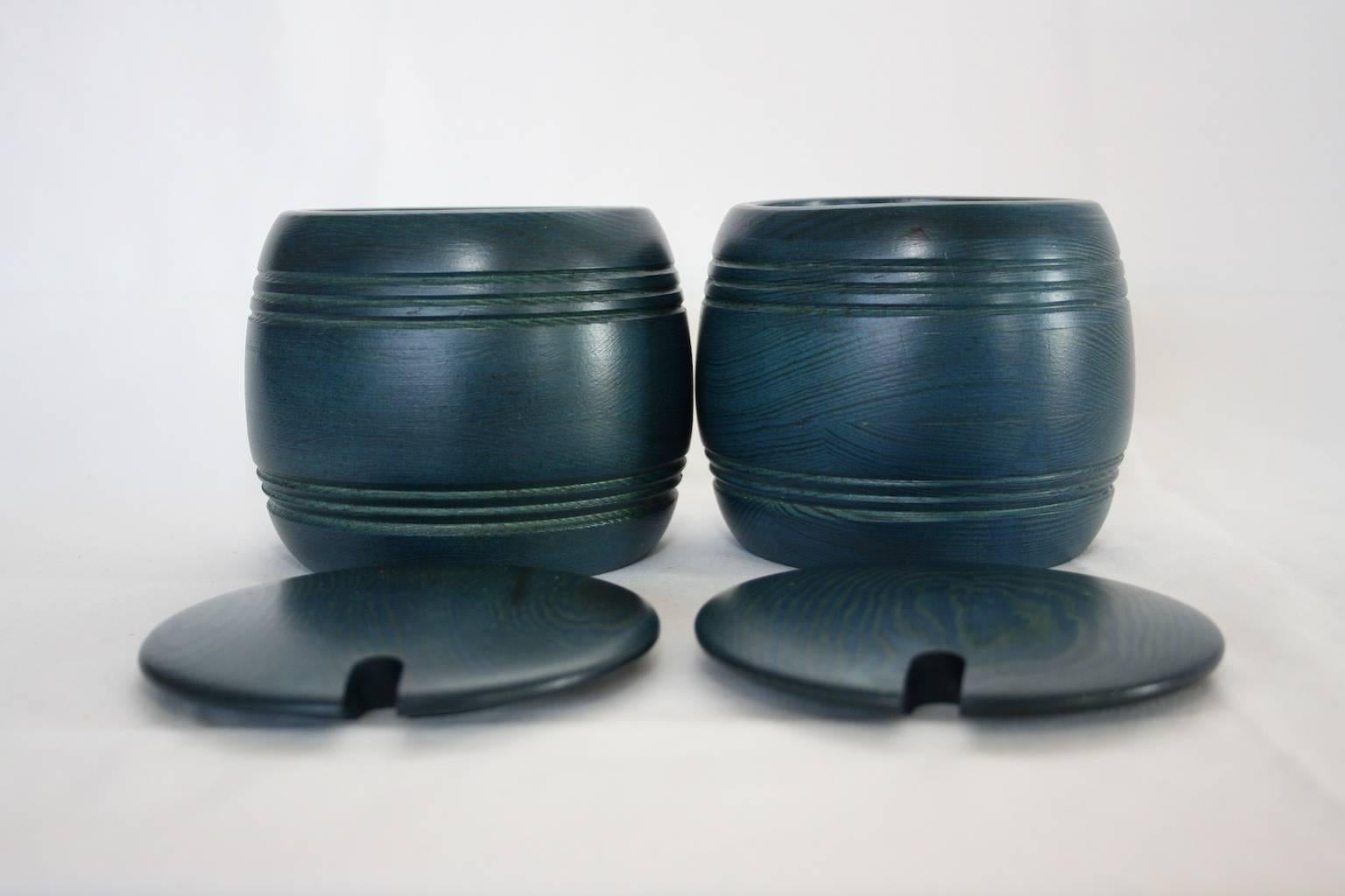 Two Wooden Jars with Lid, Dyed Wood, Swedish, 1970s by Smålandsslöjd For Sale 5