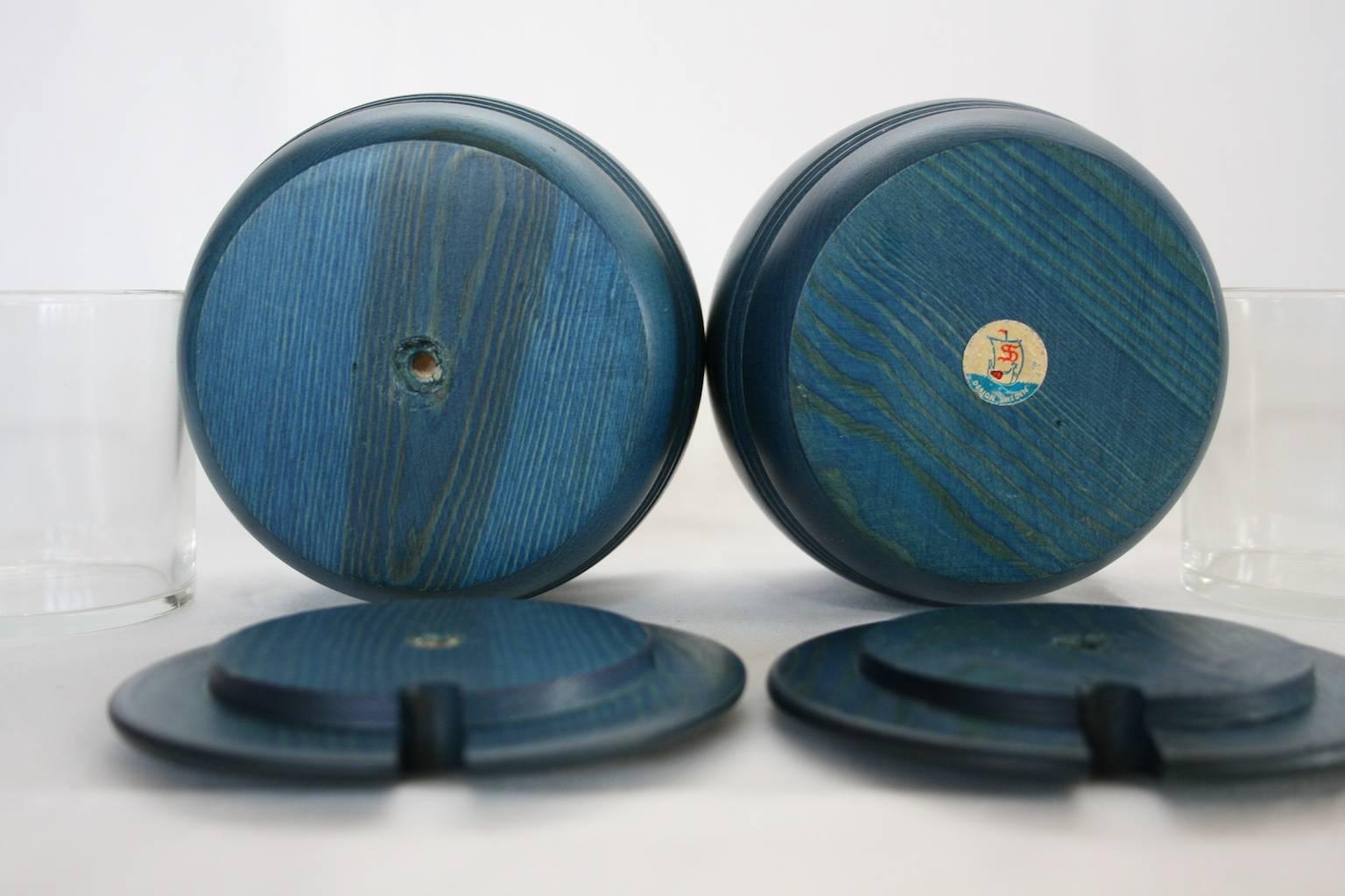 Two Wooden Jars with Lid, Dyed Wood, Swedish, 1970s by Smålandsslöjd In Good Condition For Sale In Malmo, SE