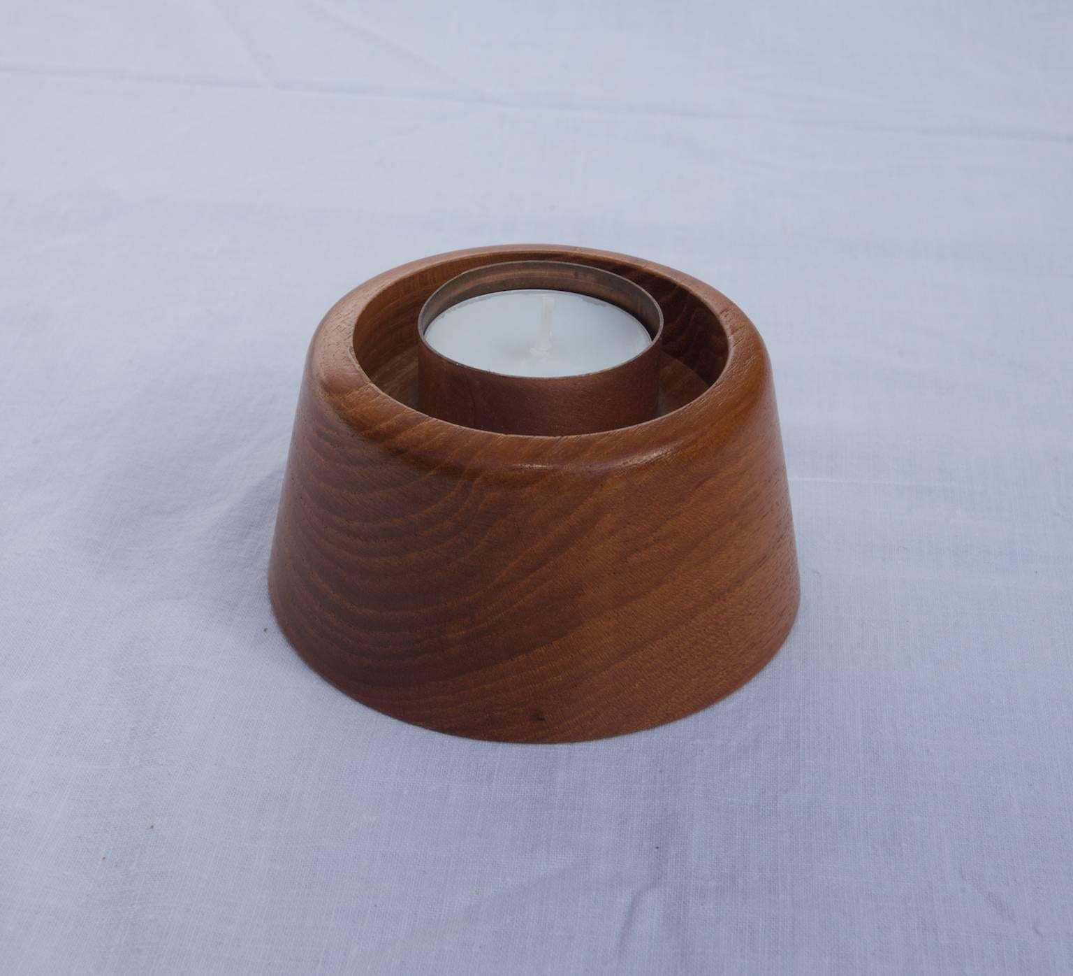 Mid-20th Century Candleholder, Teak, Glass and Copper by Karl Holmberg 1960s-1970s, Swedish For Sale
