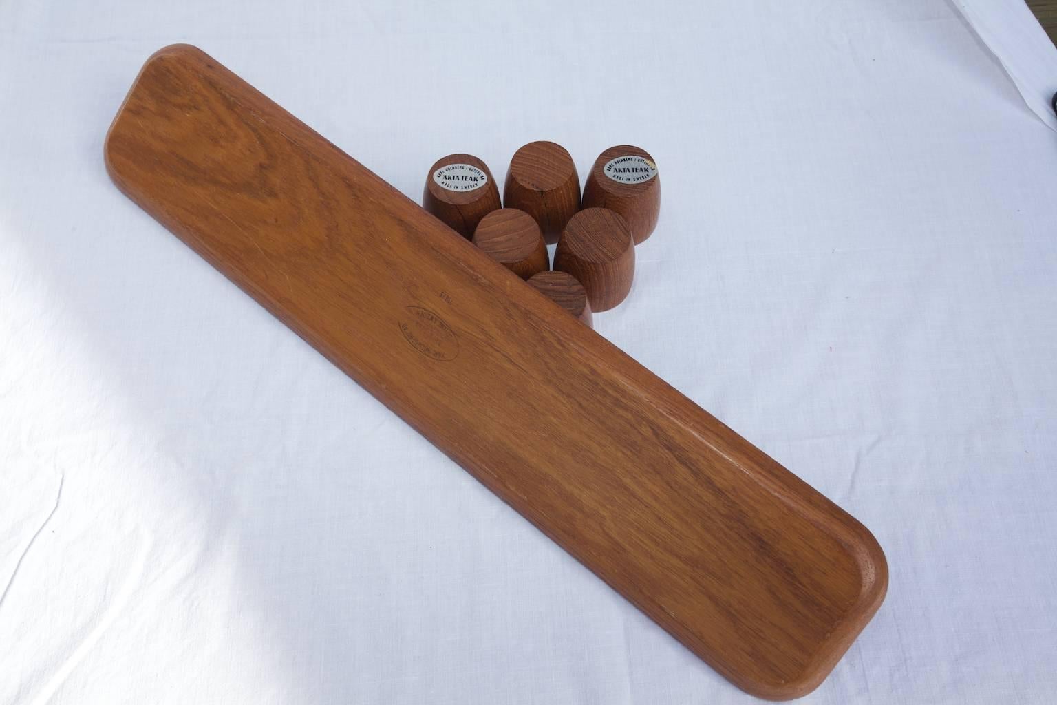 Six Teak Egg Cups with Tray from Karl Holmberg, 1960s, Sweden In Excellent Condition For Sale In Malmo, SE