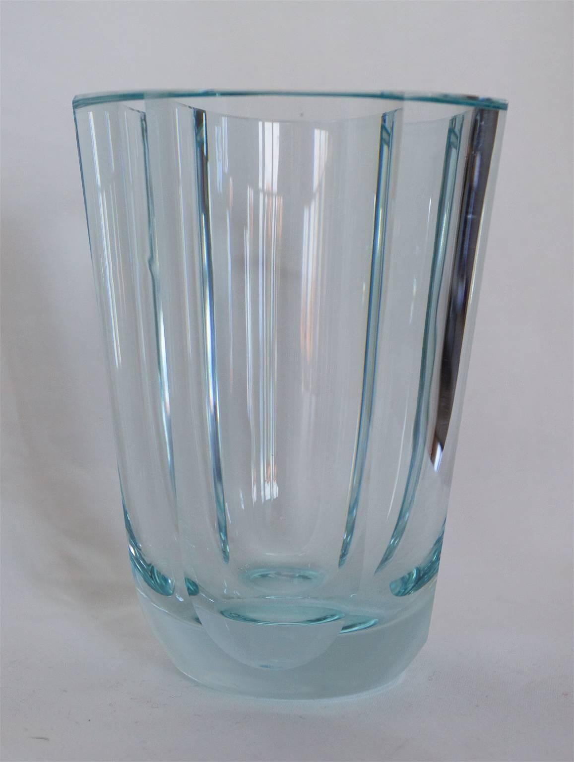 Clear Octagonal Orrefors Blown and Cut-Glass Vase. Signed Orrefors 1946, Sweden In Good Condition For Sale In Malmo, SE