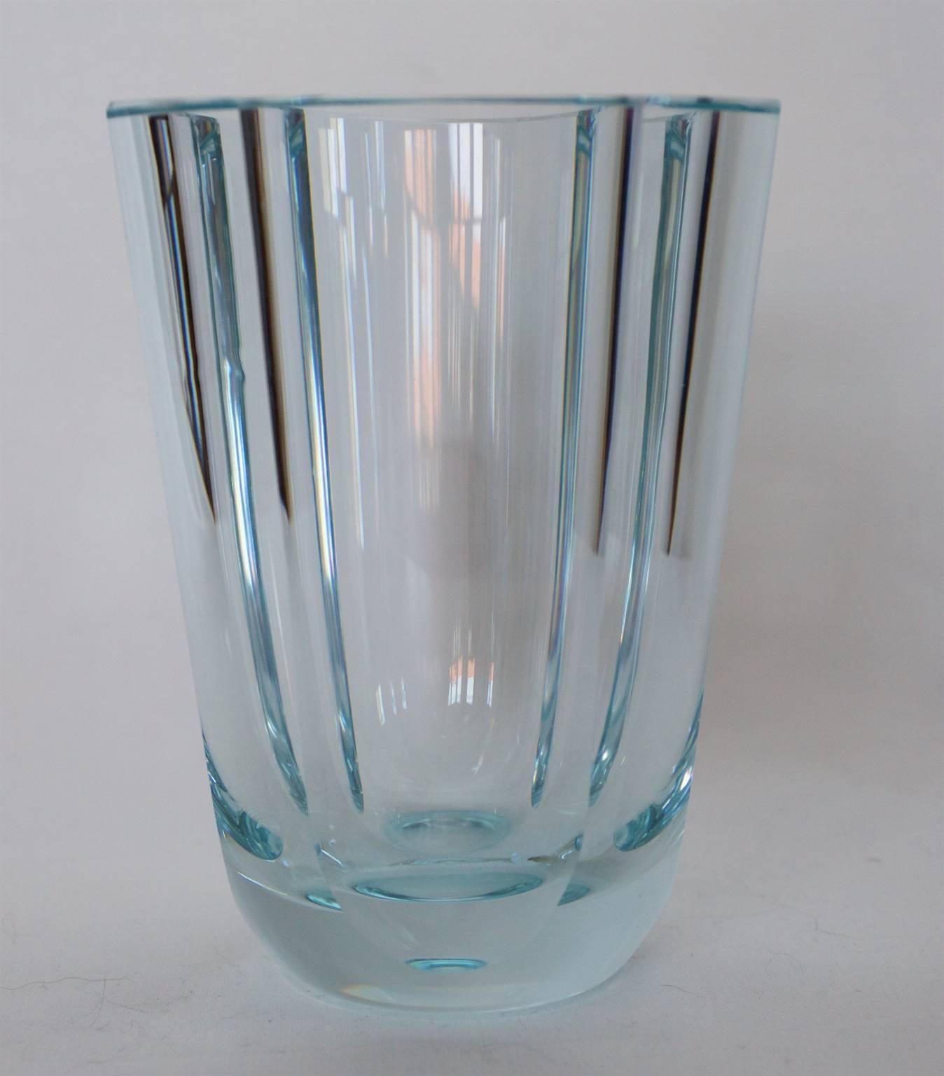 20th Century Clear Octagonal Orrefors Blown and Cut-Glass Vase. Signed Orrefors 1946, Sweden For Sale