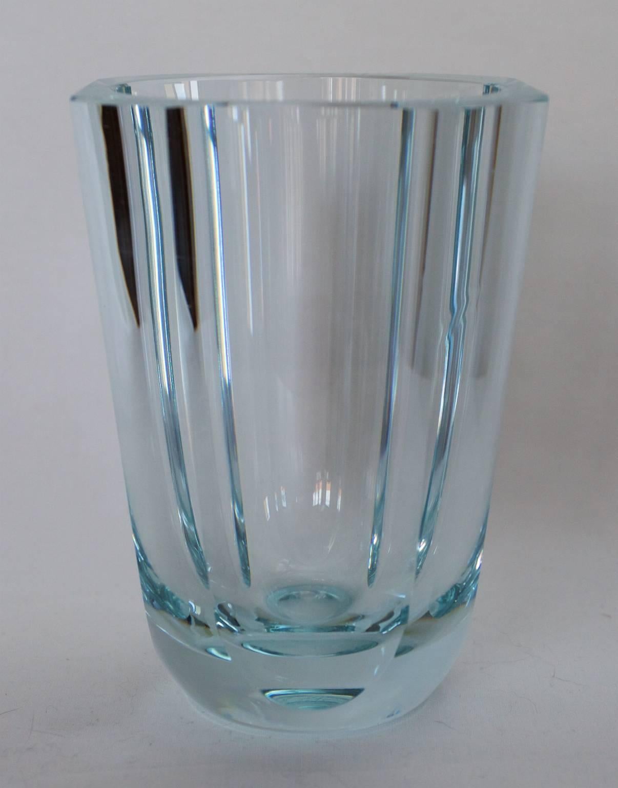 Blown Glass Clear Octagonal Orrefors Blown and Cut-Glass Vase. Signed Orrefors 1946, Sweden For Sale