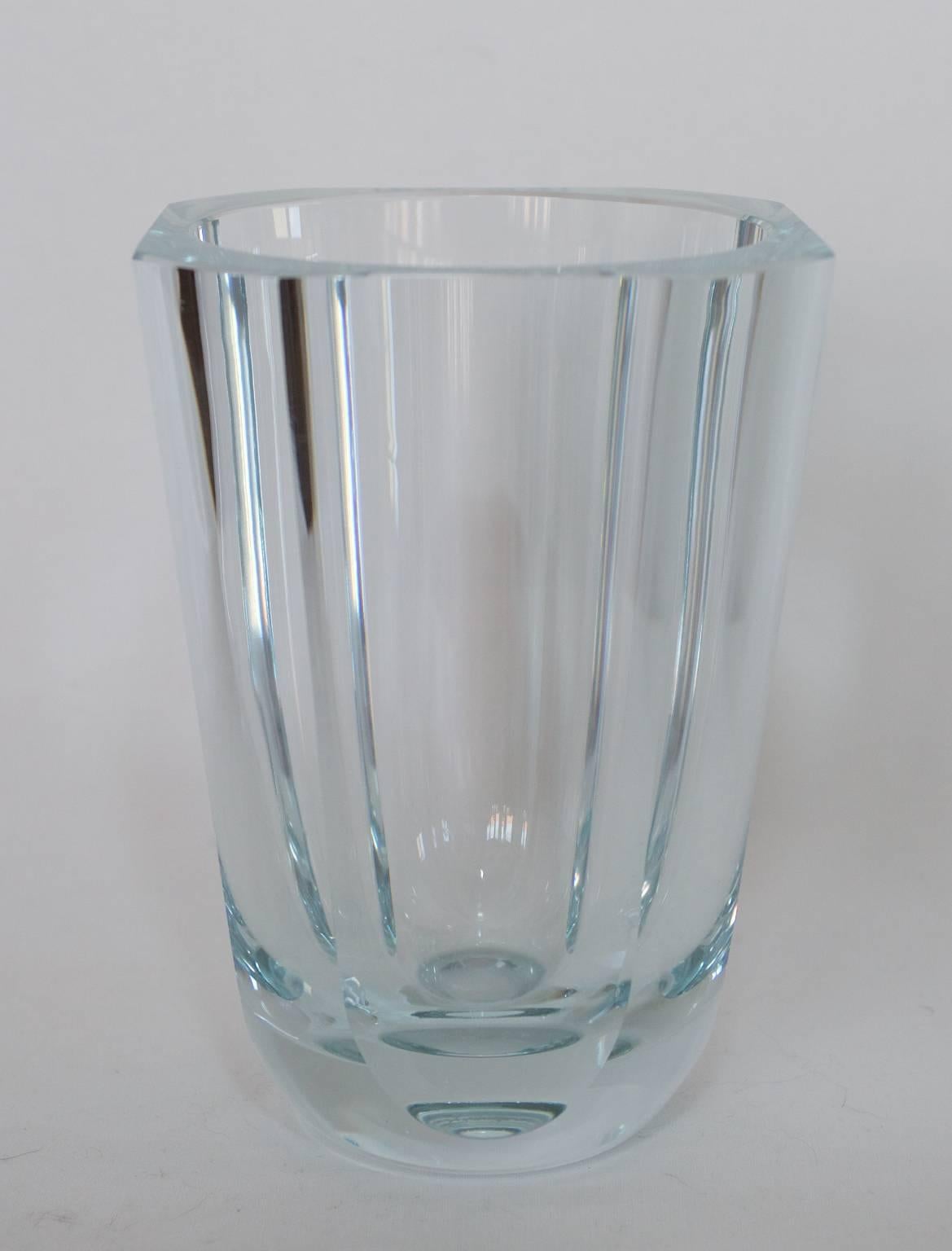 Clear Octagonal Orrefors Blown and Cut-Glass Vase. Signed Orrefors 1946, Sweden For Sale 1
