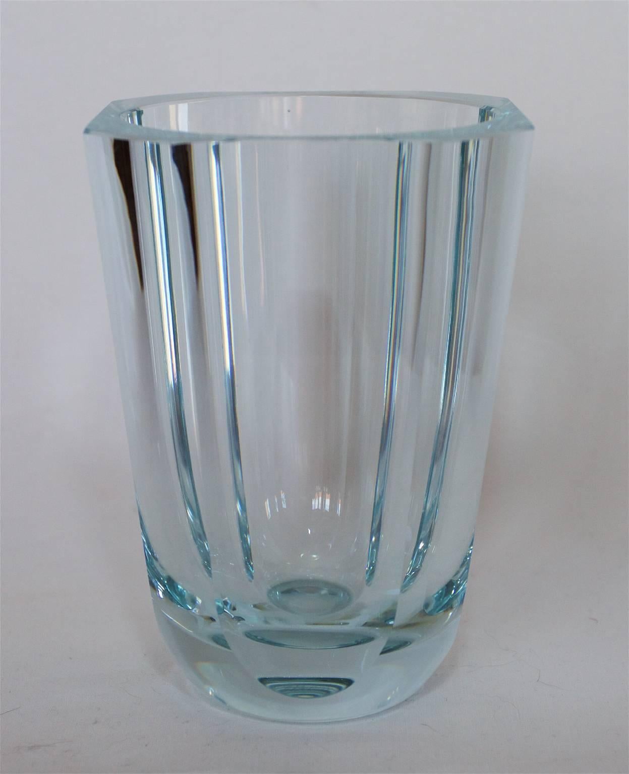 Clear Octagonal Orrefors Blown and Cut-Glass Vase. Signed Orrefors 1946, Sweden For Sale 2
