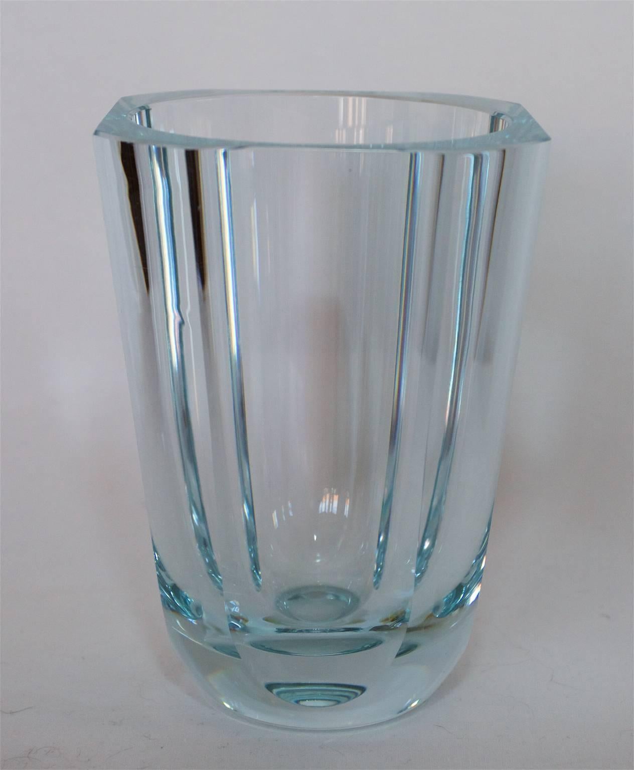 Clear Octagonal Orrefors Blown and Cut-Glass Vase. Signed Orrefors 1946, Sweden For Sale 3