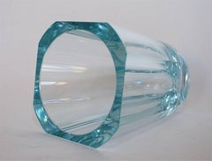 Clear Octagonal Orrefors Blown and Cut-Glass Vase. Signed Orrefors 1946, Sweden