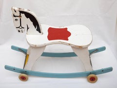 Beautiful Swedish Rocking Horse from 1950s by Brio with Foldable Wheels