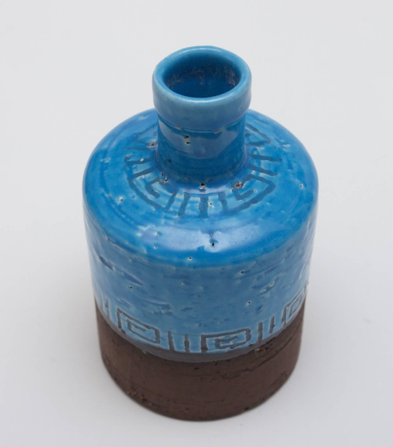 Scandinavian Modern Small Ceramic Glazed Vase by Jie Gantofta Sweden, the Turquoise Series 1965-1969 For Sale